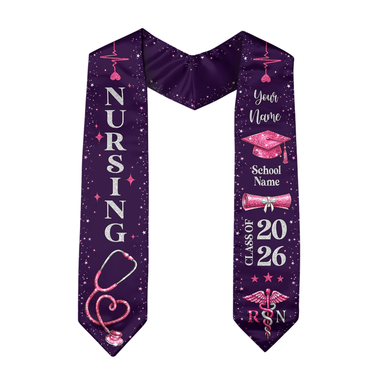 RN Nursing Graduation Stole, Class of 2026, Personalized Name and School, Heartbeat Design, Graduation Sash Gift
