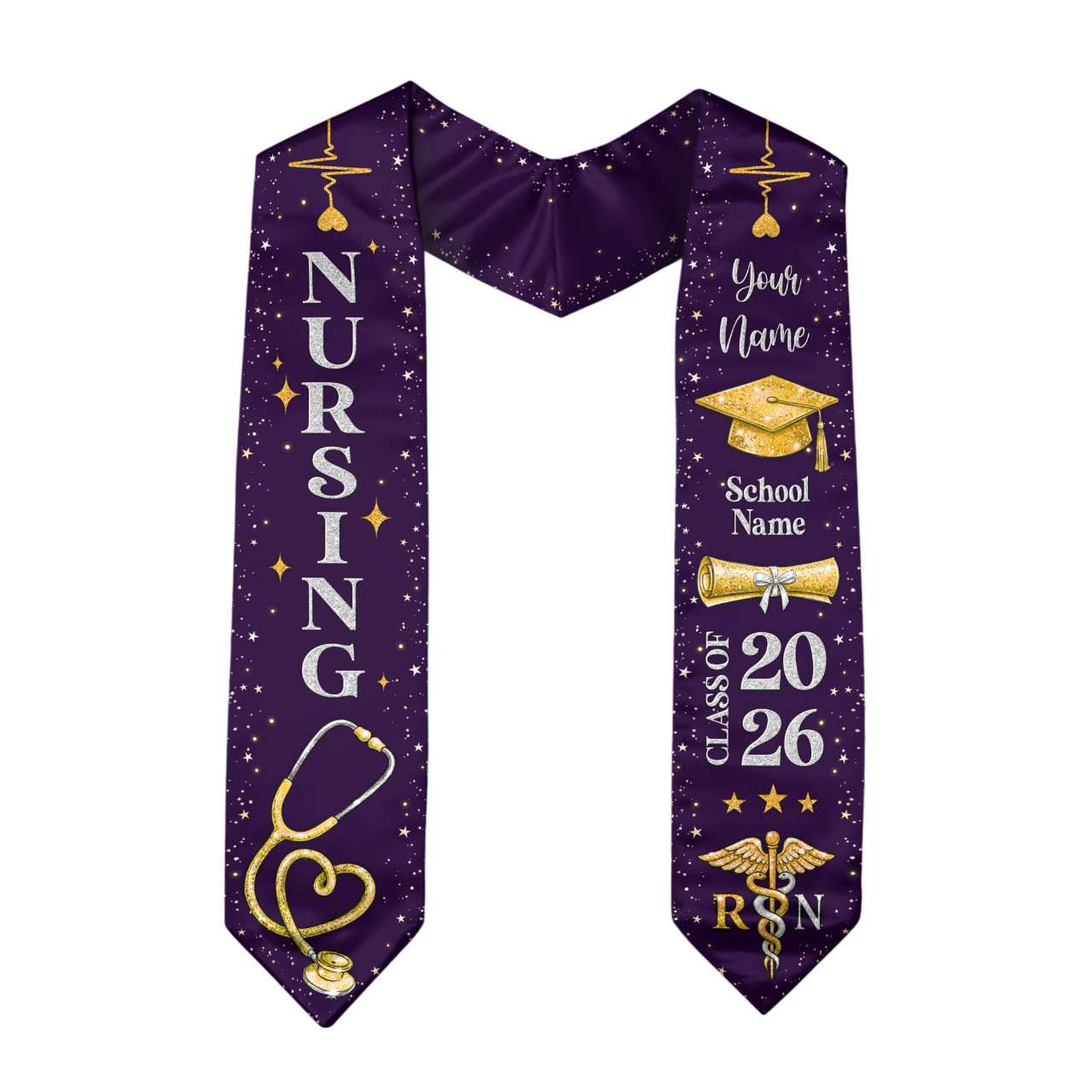 RN Nursing Graduation Stole, Class of 2026, Personalized Name and School, Heartbeat Design, Graduation Sash Gift