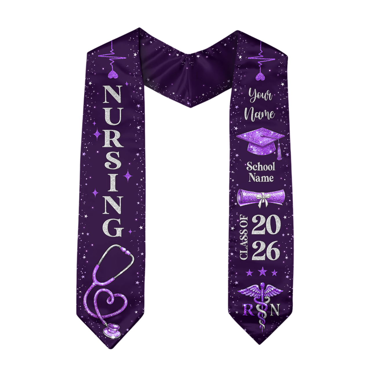 RN Nursing Graduation Stole, Class of 2026, Personalized Name and School, Heartbeat Design, Graduation Sash Gift