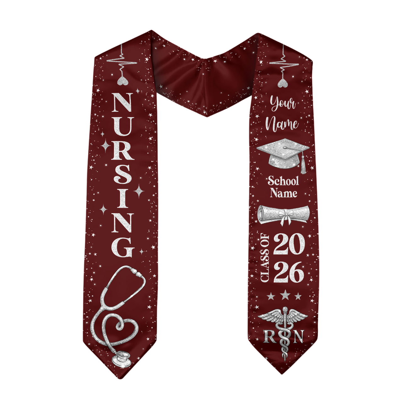 RN Nursing Graduation Stole, Class of 2026, Personalized Name and School, Heartbeat Design, Graduation Sash Gift