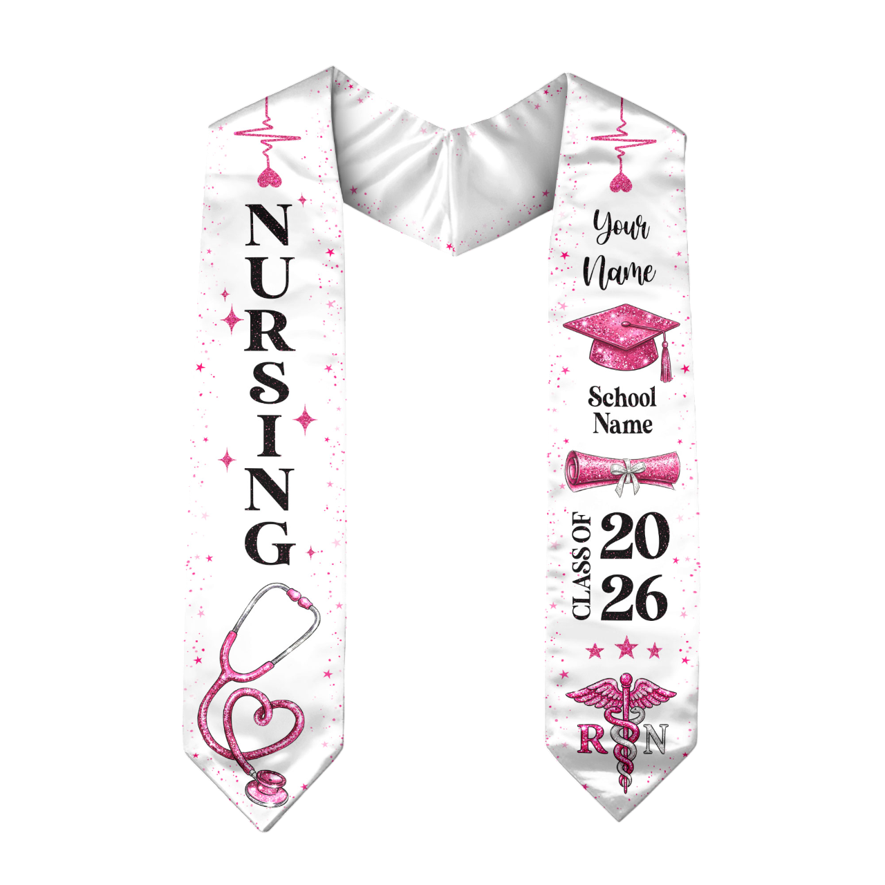 RN Nursing Graduation Stole, Class of 2026, Personalized Name and School, Heartbeat Design, Graduation Sash Gift