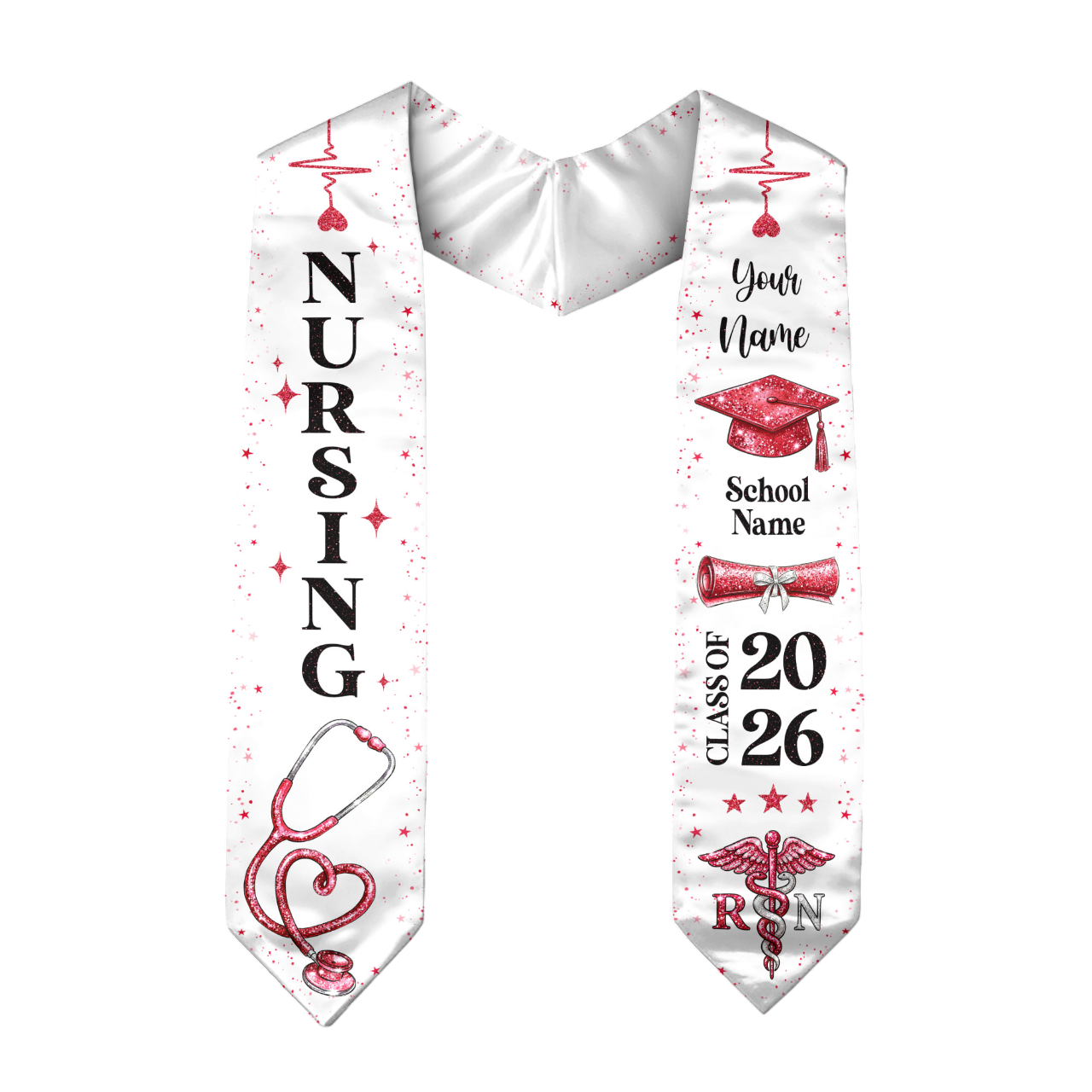 RN Nursing Graduation Stole, Class of 2026, Personalized Name and School, Heartbeat Design, Graduation Sash Gift