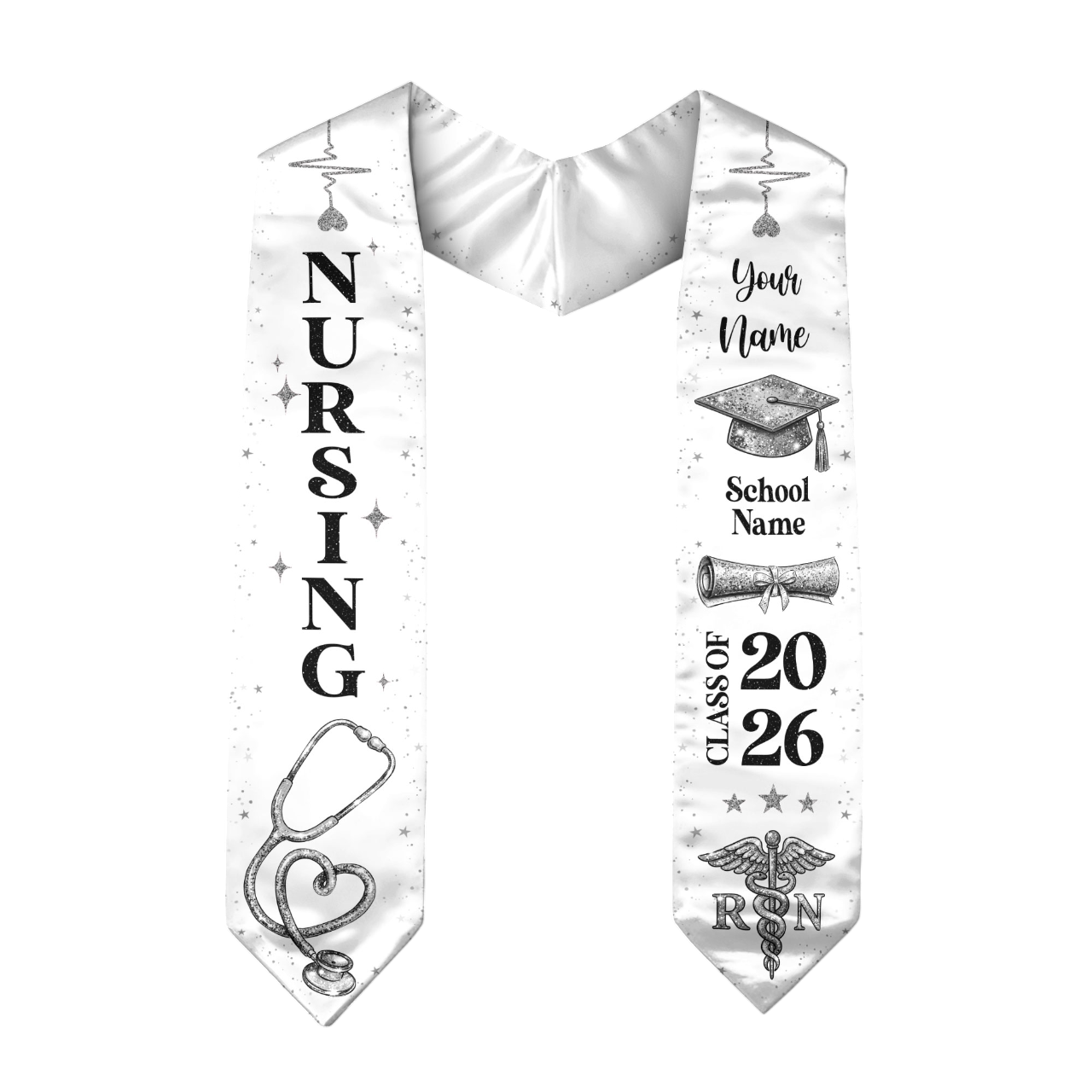RN Nursing Graduation Stole, Class of 2026, Personalized Name and School, Heartbeat Design, Graduation Sash Gift