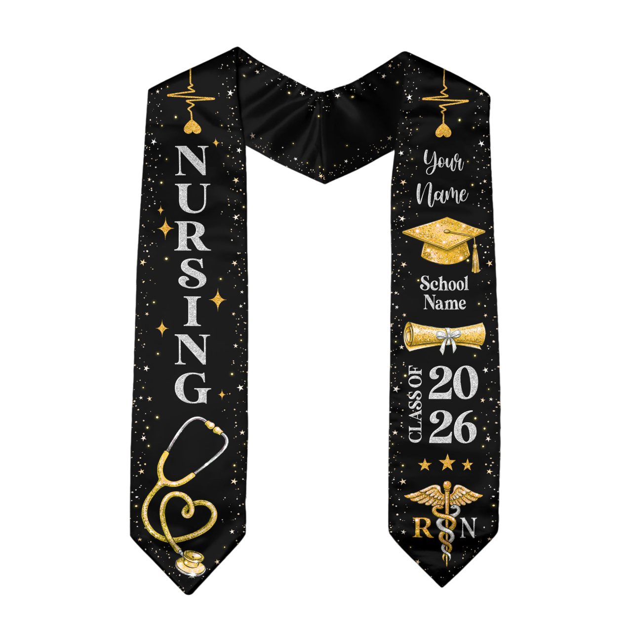 RN Nursing Graduation Stole, Class of 2026, Personalized Name and School, Heartbeat Design, Graduation Sash Gift