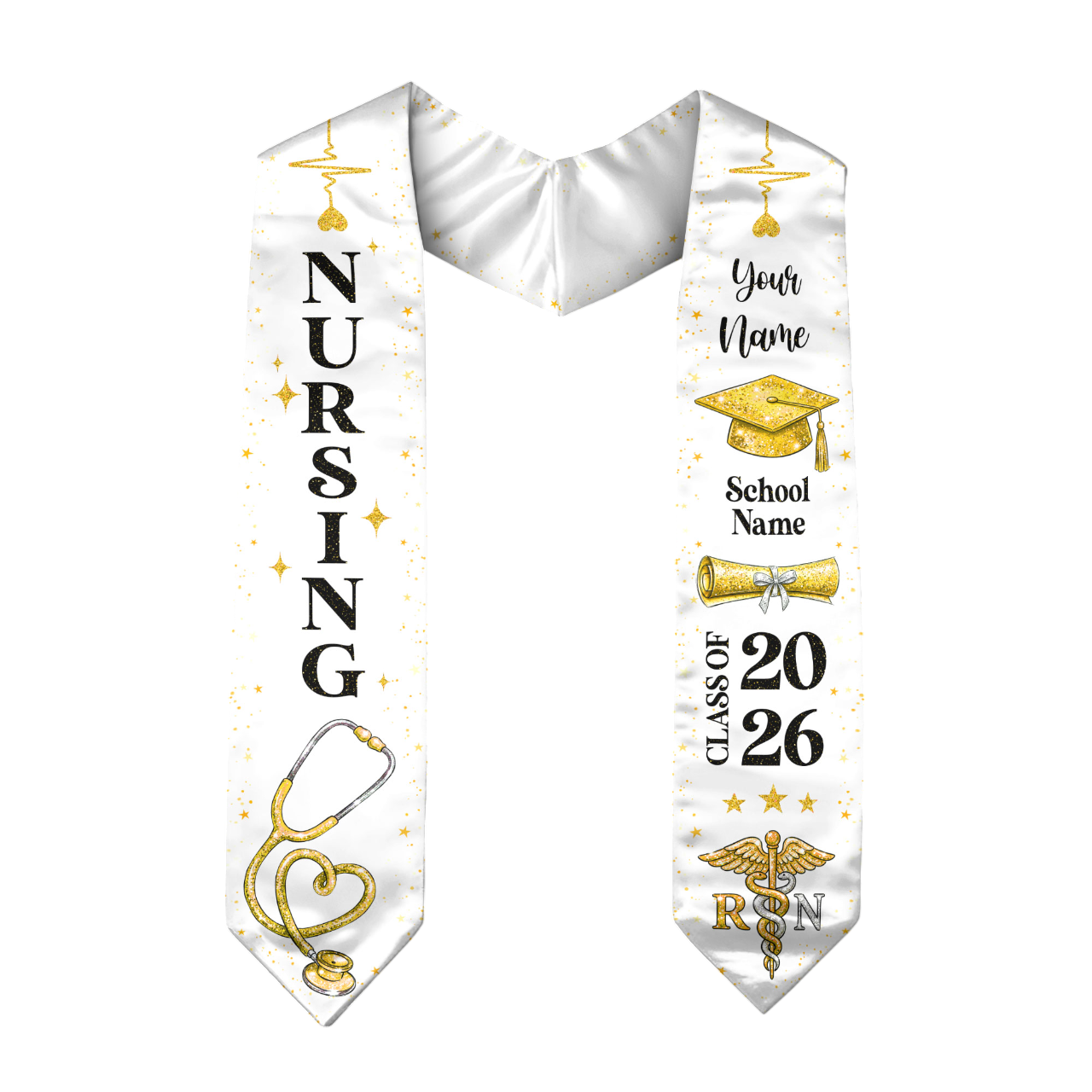 RN Nursing Graduation Stole, Class of 2026, Personalized Name and School, Heartbeat Design, Graduation Sash Gift