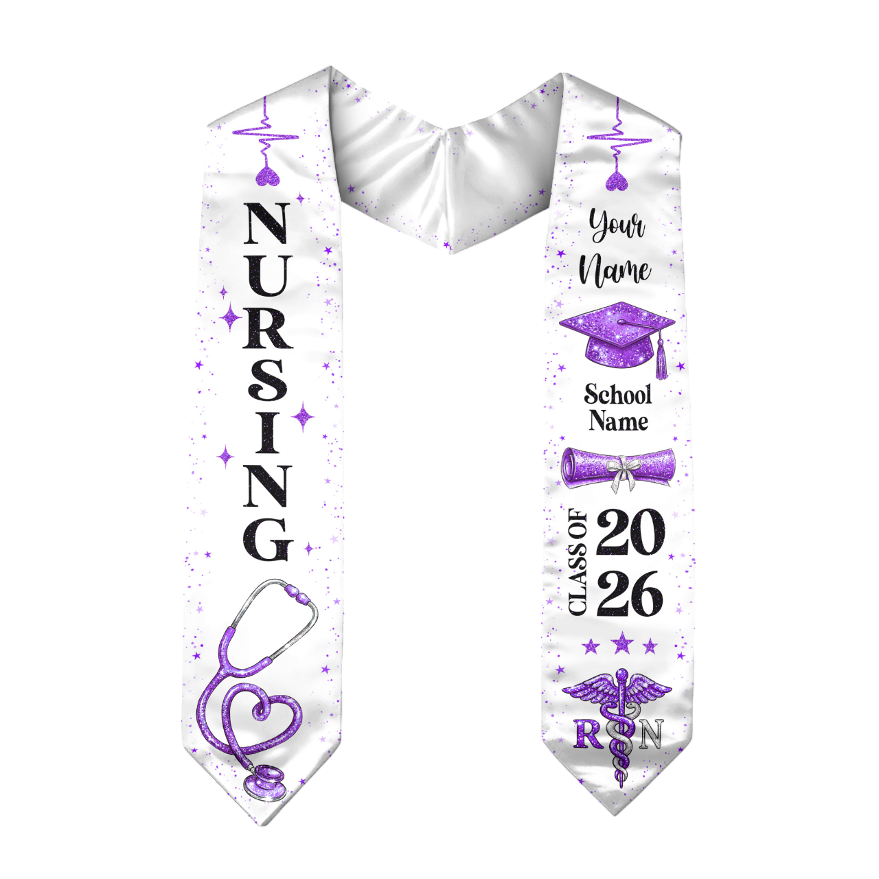 RN Nursing Graduation Stole, Class of 2026, Personalized Name and School, Heartbeat Design, Graduation Sash Gift