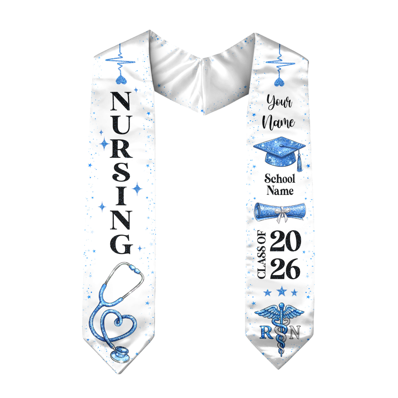 RN Nursing Graduation Stole, Class of 2026, Personalized Name and School, Heartbeat Design, Graduation Sash Gift