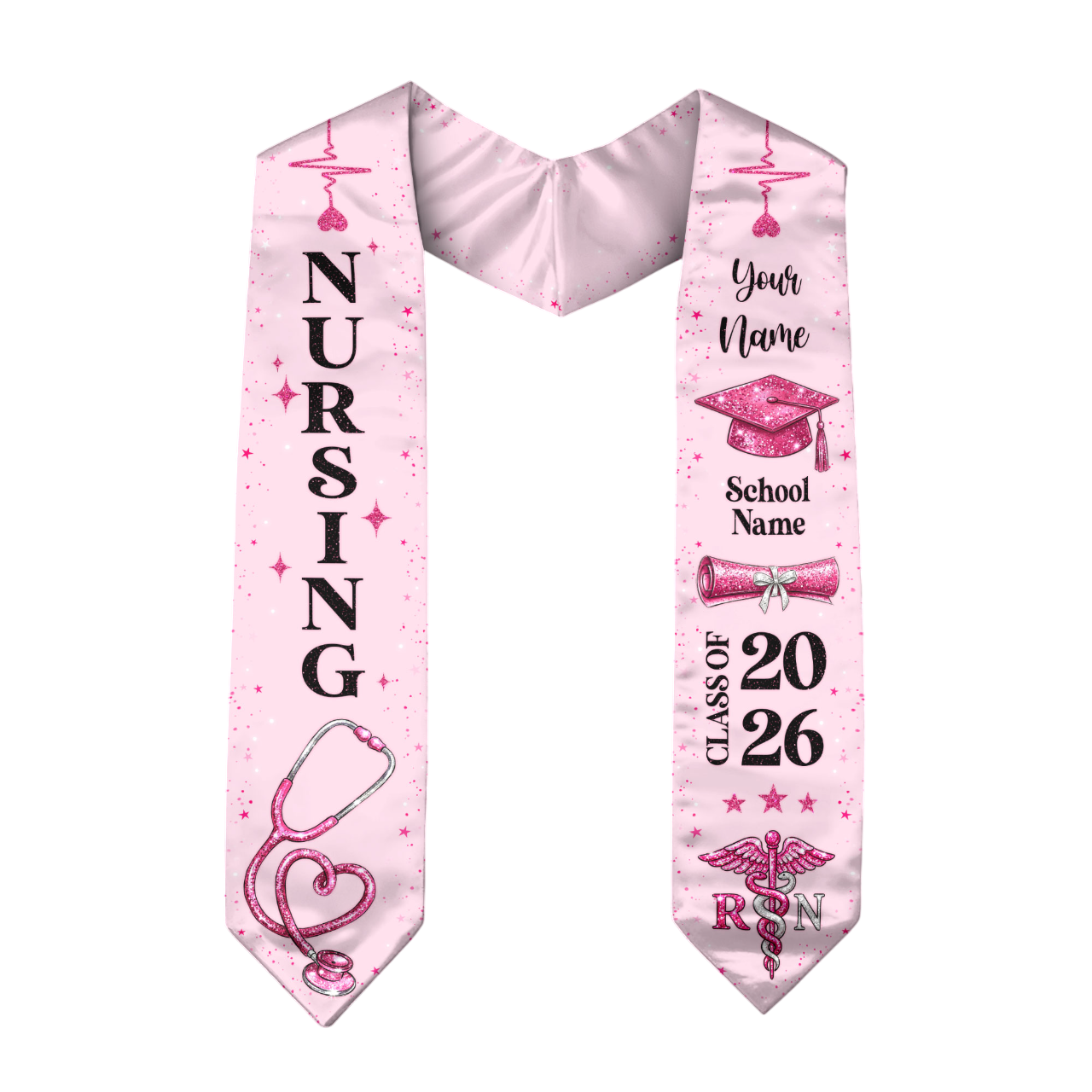 RN Nursing Graduation Stole, Class of 2026, Personalized Name and School, Heartbeat Design, Graduation Sash Gift