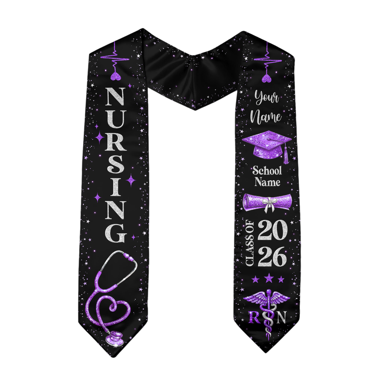 RN Nursing Graduation Stole, Class of 2026, Personalized Name and School, Heartbeat Design, Graduation Sash Gift
