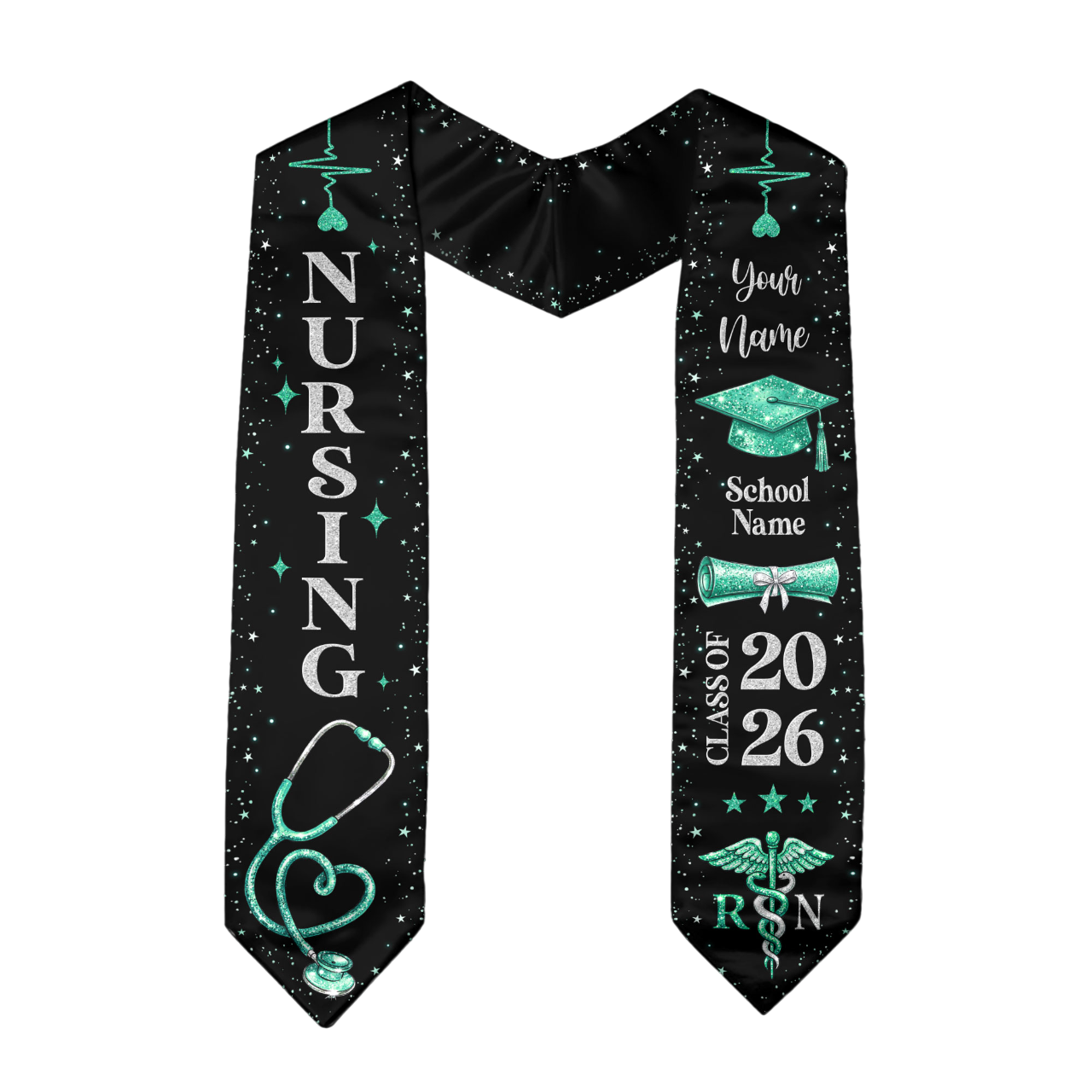 RN Nursing Graduation Stole, Class of 2026, Personalized Name and School, Heartbeat Design, Graduation Sash Gift