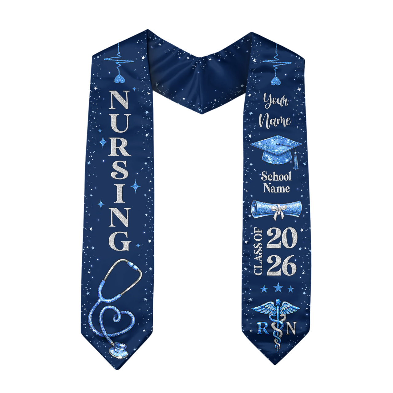 RN Nursing Graduation Stole, Class of 2026, Personalized Name and School, Heartbeat Design, Graduation Sash Gift