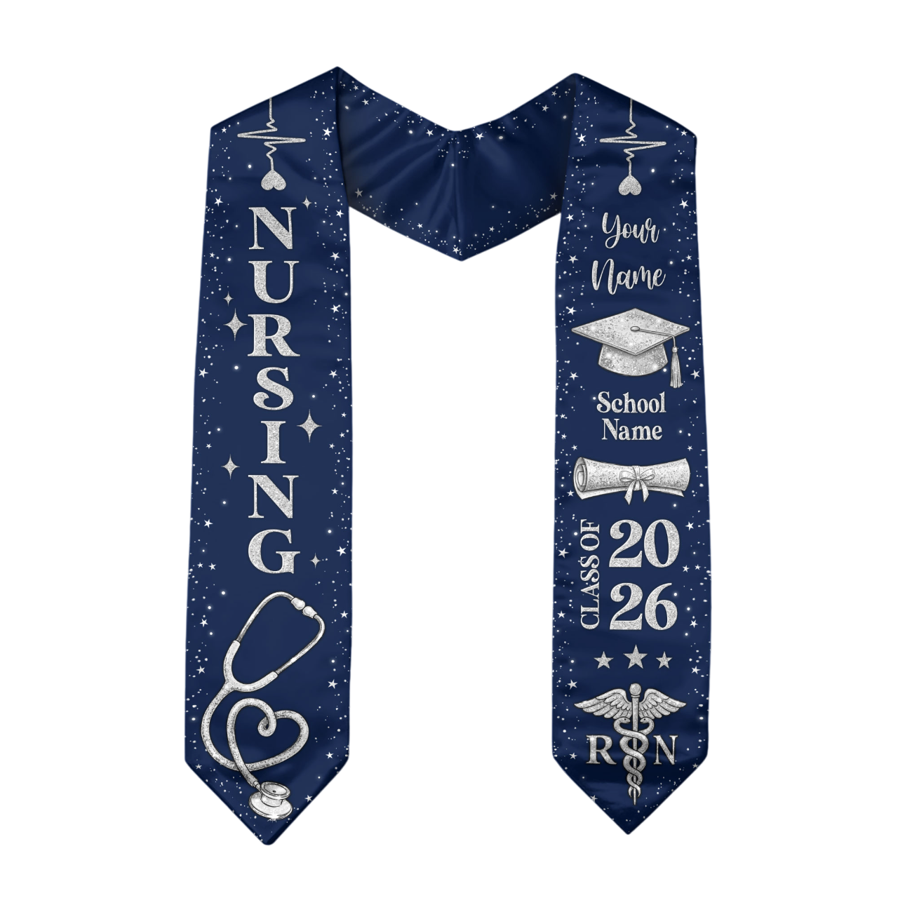 RN Nursing Graduation Stole, Class of 2026, Personalized Name and School, Heartbeat Design, Graduation Sash Gift