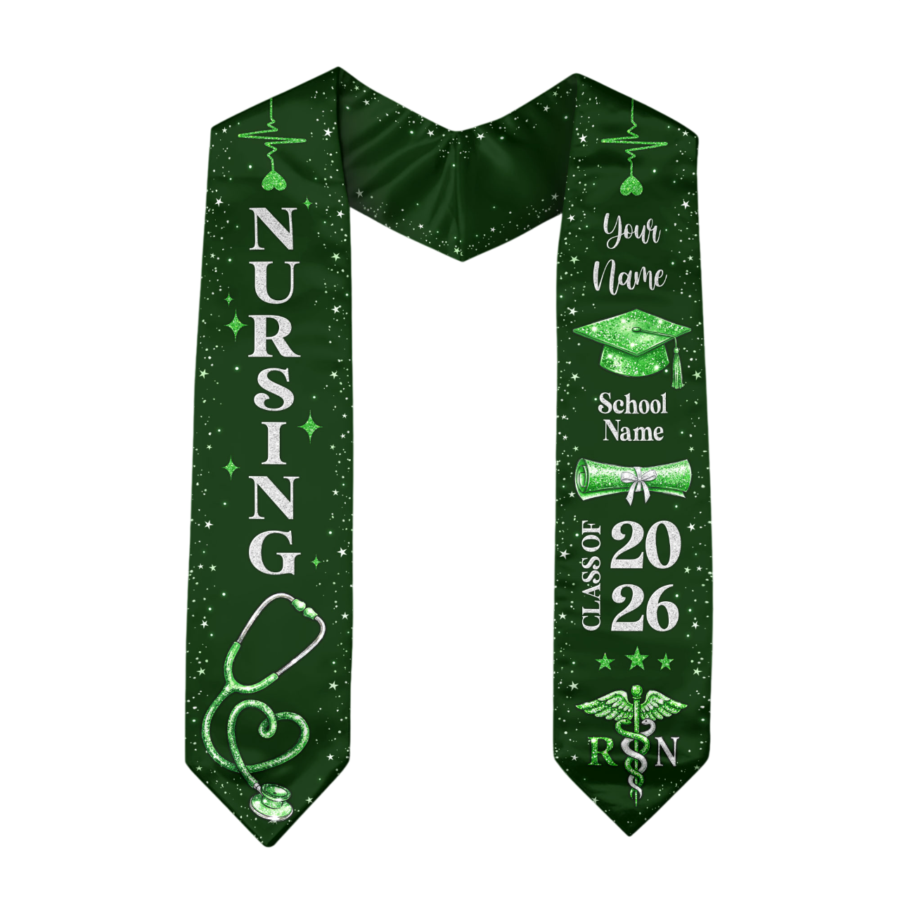 RN Nursing Graduation Stole, Class of 2026, Personalized Name and School, Heartbeat Design, Graduation Sash Gift