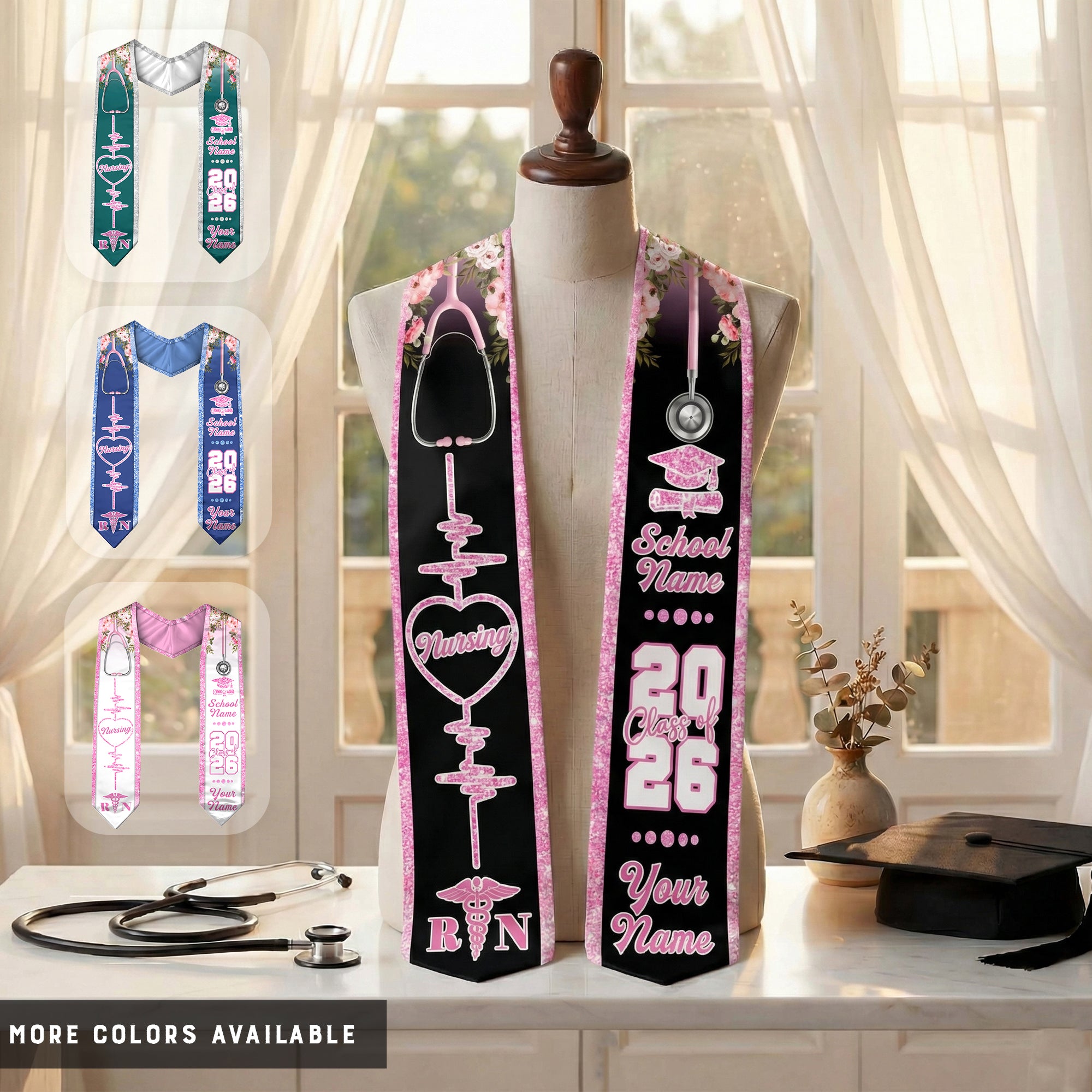 Customized RN Graduation Stole Designed for Nursing School Ceremonies, Class of 2026