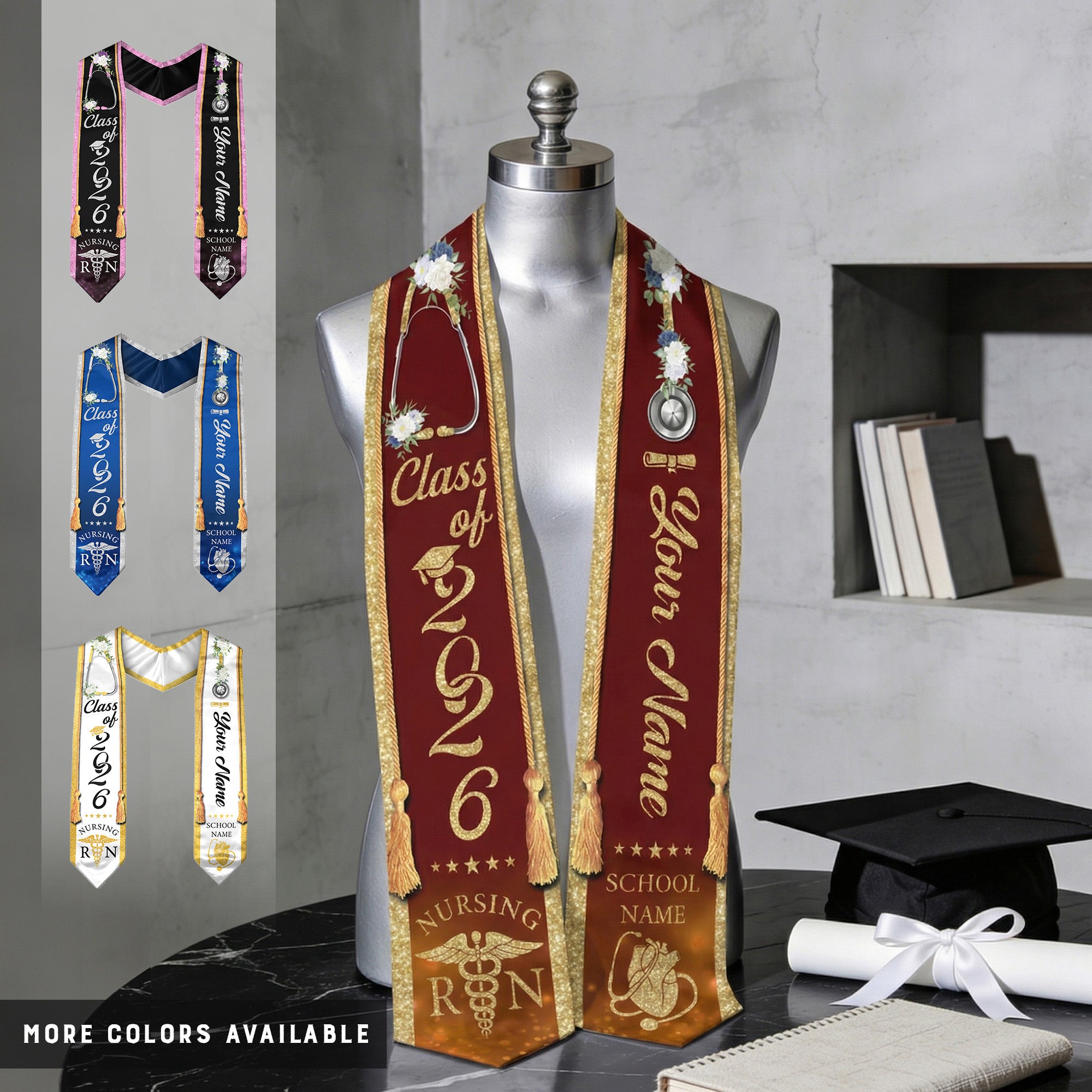 Customized RN Nurse Graduation Stole Highlighting Nursing Achievement, Graduation Sash 2026
