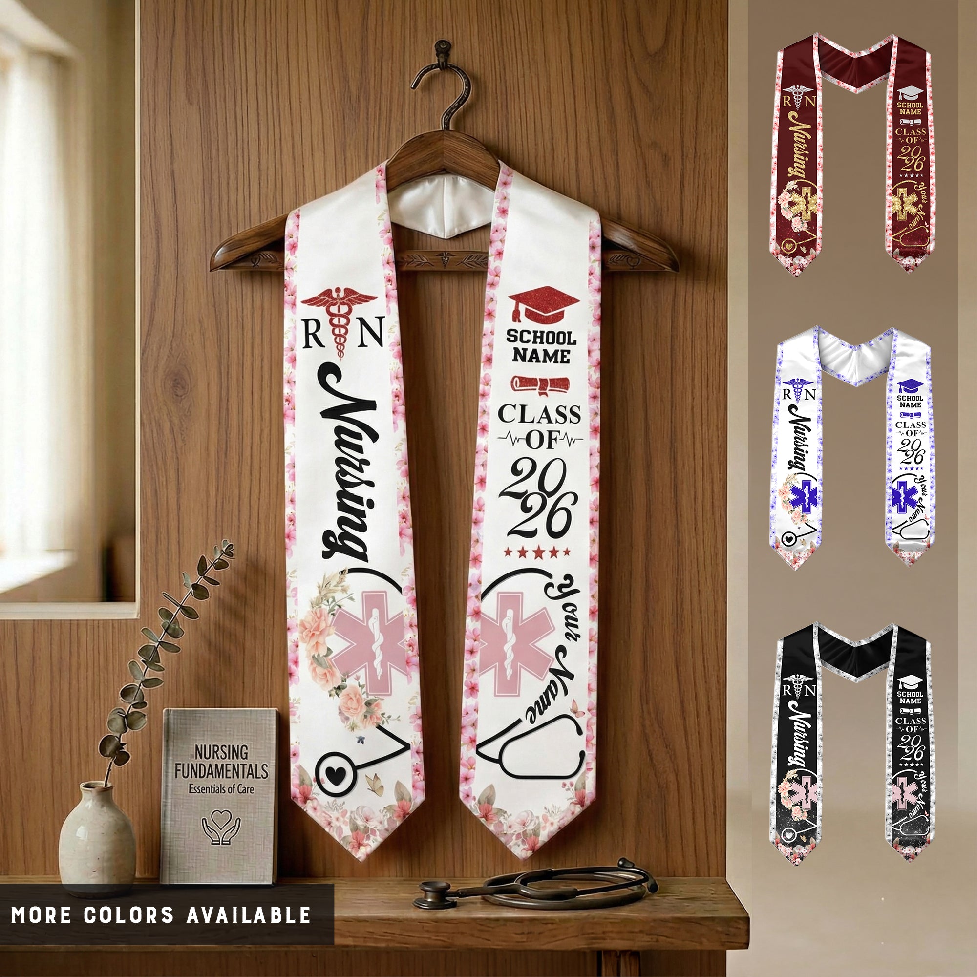 Customized Nursing Graduation Stole for Healthcare Graduates, RN Ceremony Sash Class of 2026