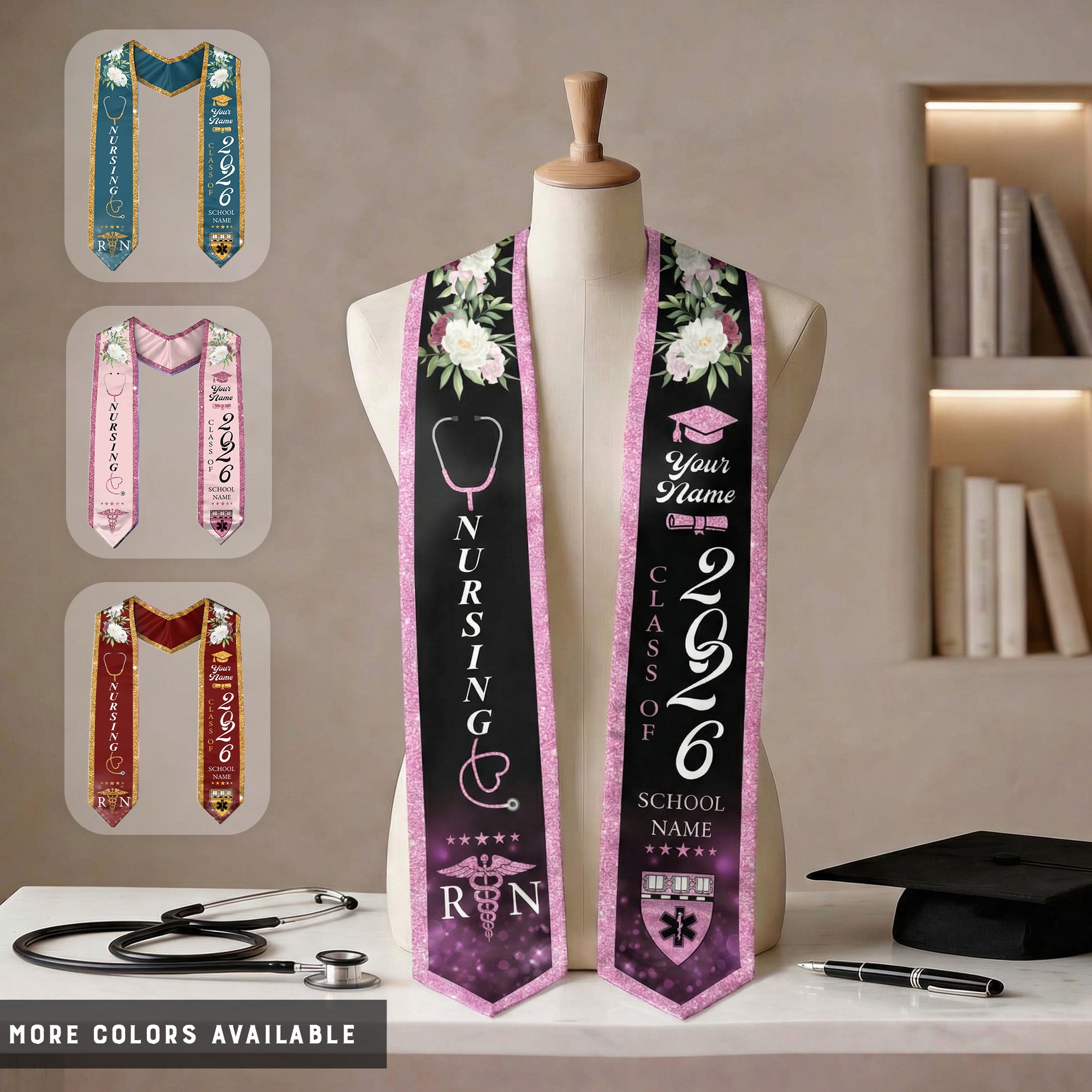 Customized RN Graduation Sash for Nursing School Completion, Professional Nurse Stole 2026