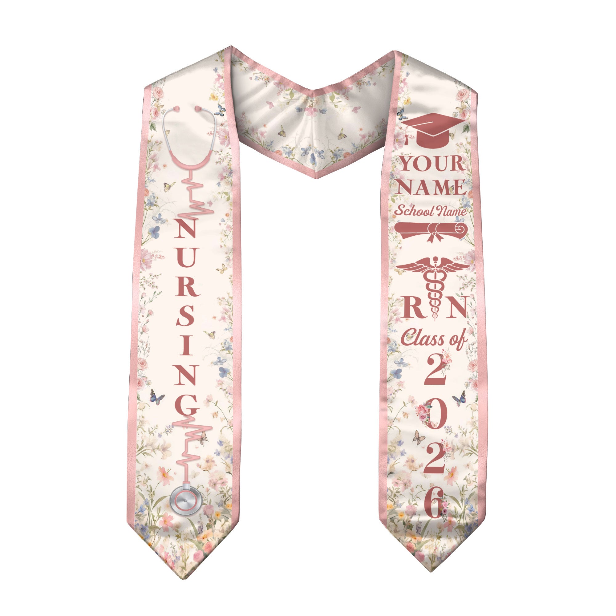 Customized Nursing Graduation Stole with RN Theme, BSN Nurse Commencement Sash for Class of 2026