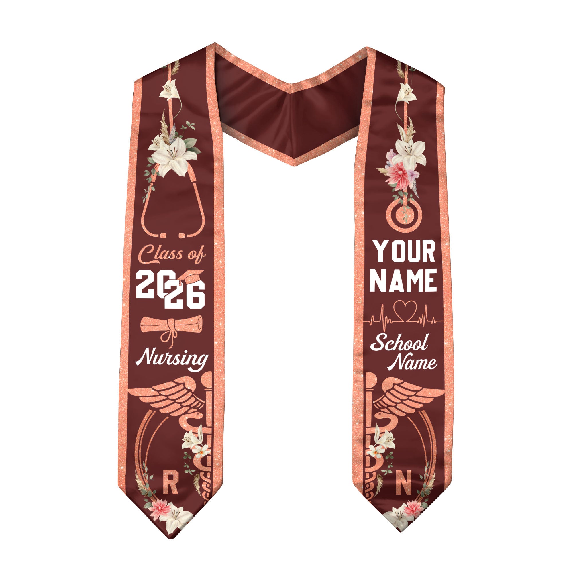 Customized Nursing Graduation Stole for RN Graduates, Professional BSN Sash Class of 2026