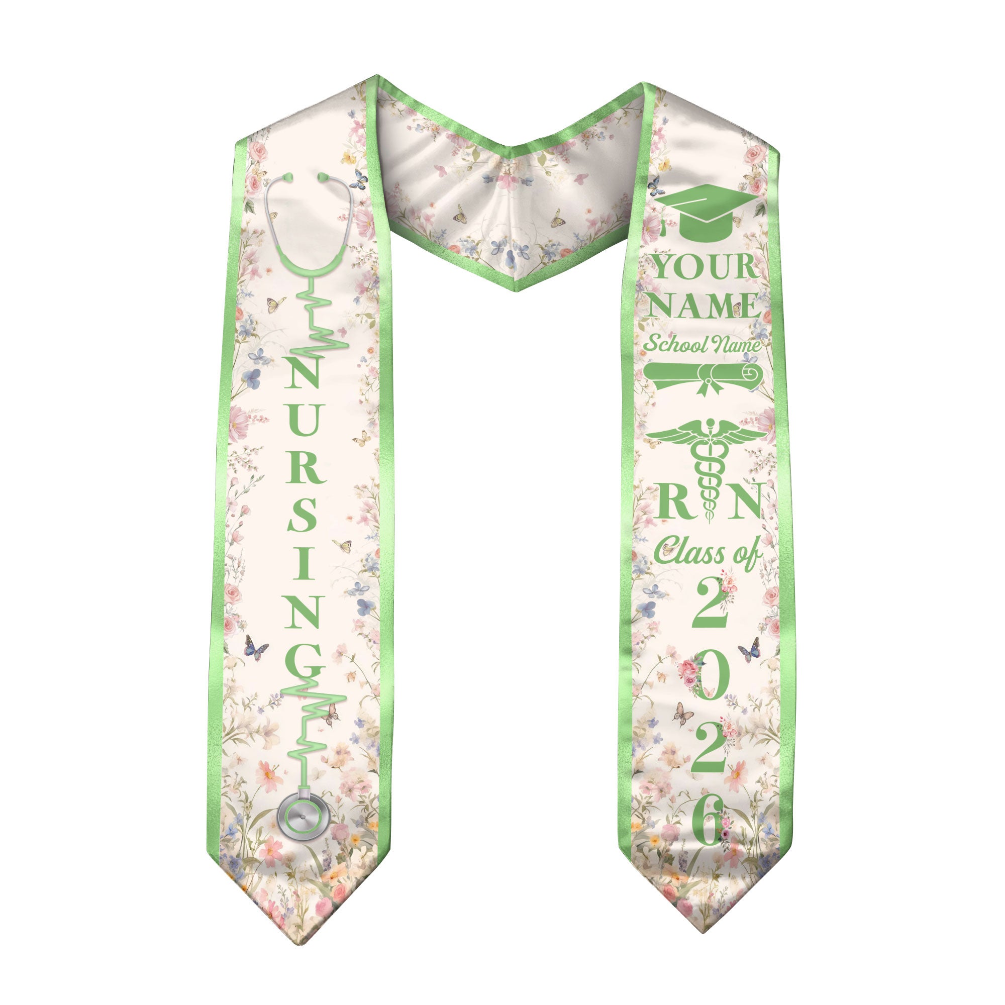 Customized Nursing Graduation Stole with RN Theme, BSN Nurse Commencement Sash for Class of 2026