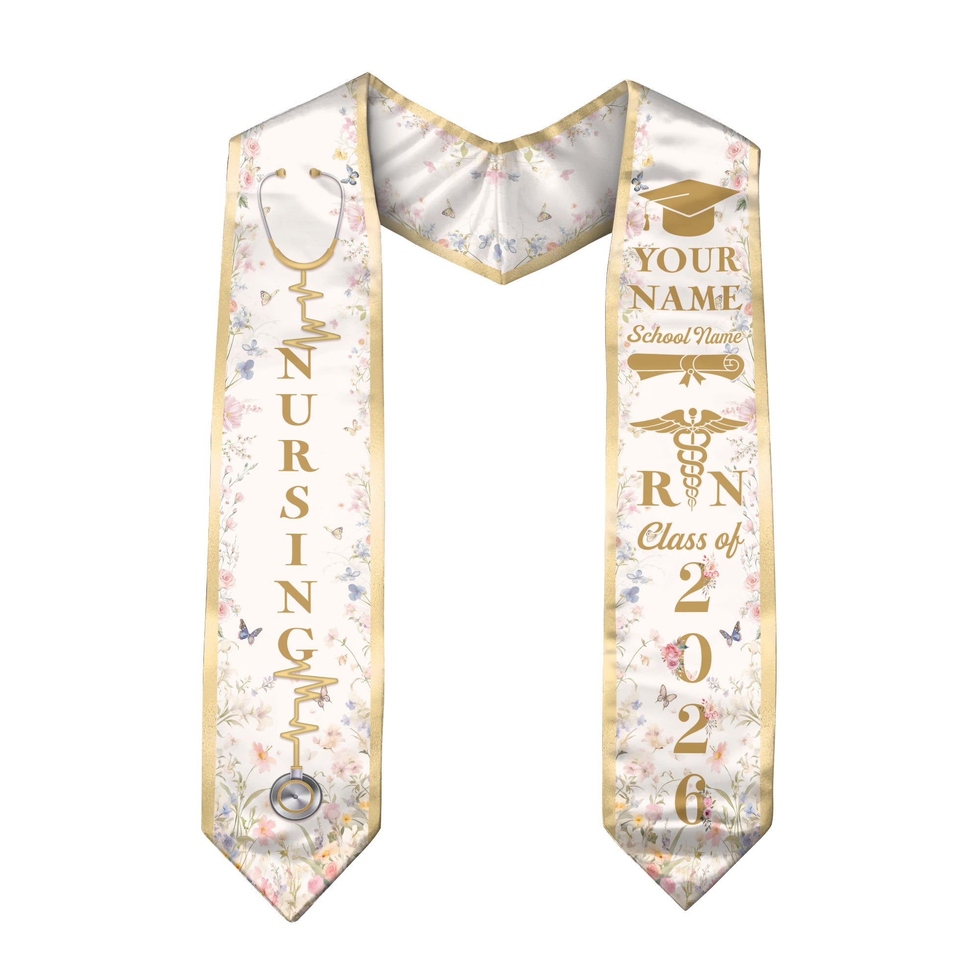 Customized Nursing Graduation Stole with RN Theme, BSN Nurse Commencement Sash for Class of 2026