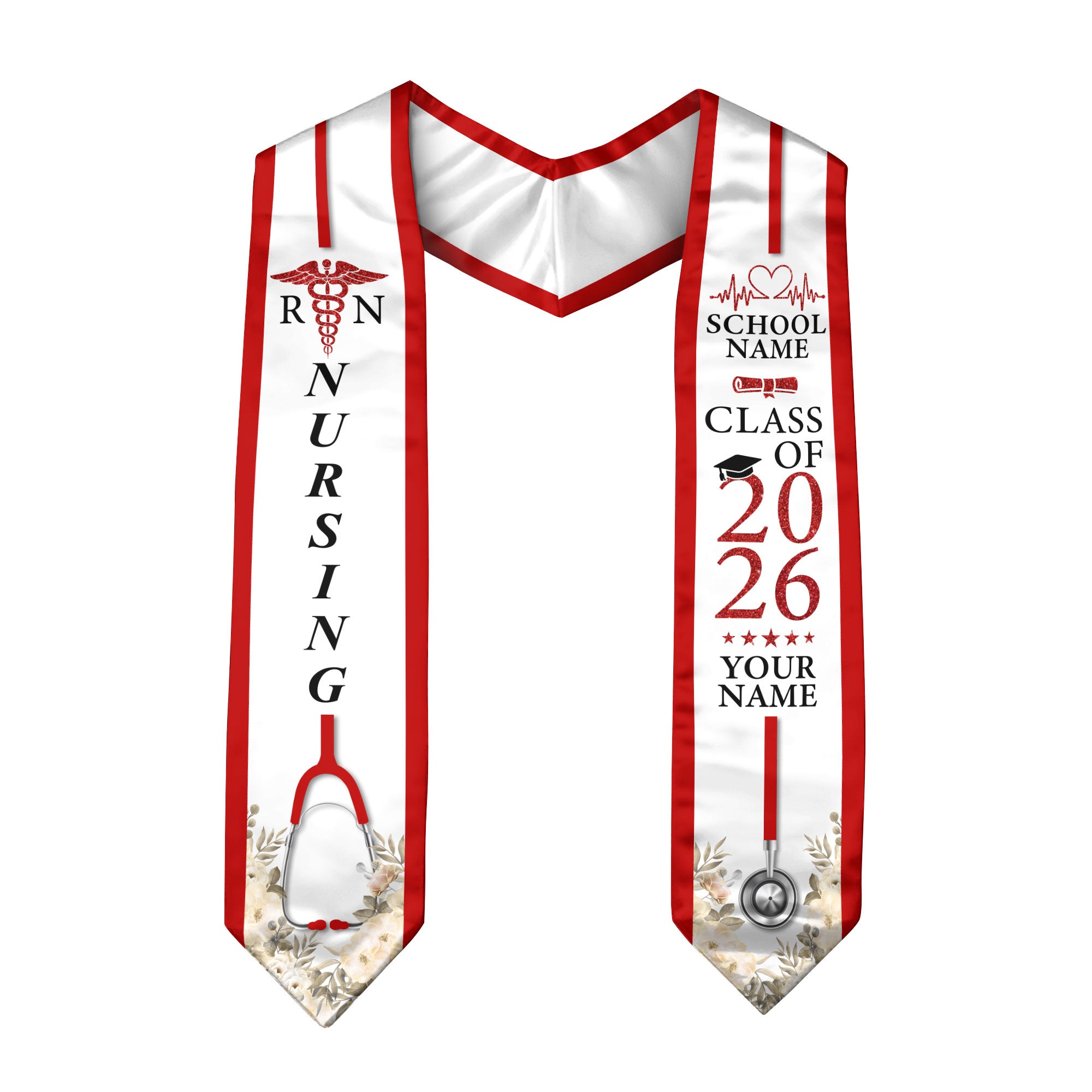 Customized Graduation Stole for Nursing Students, RN BSN Nurse Ceremony Sash for Class of 2026