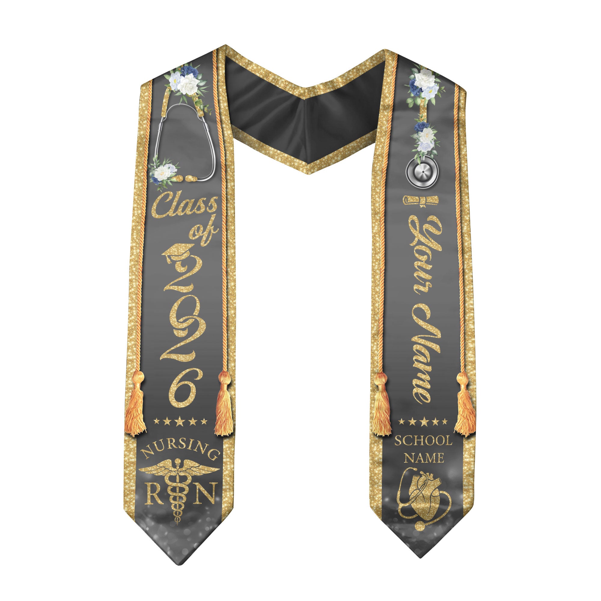 Customized RN Nurse Graduation Stole Highlighting Nursing Achievement, Graduation Sash 2026