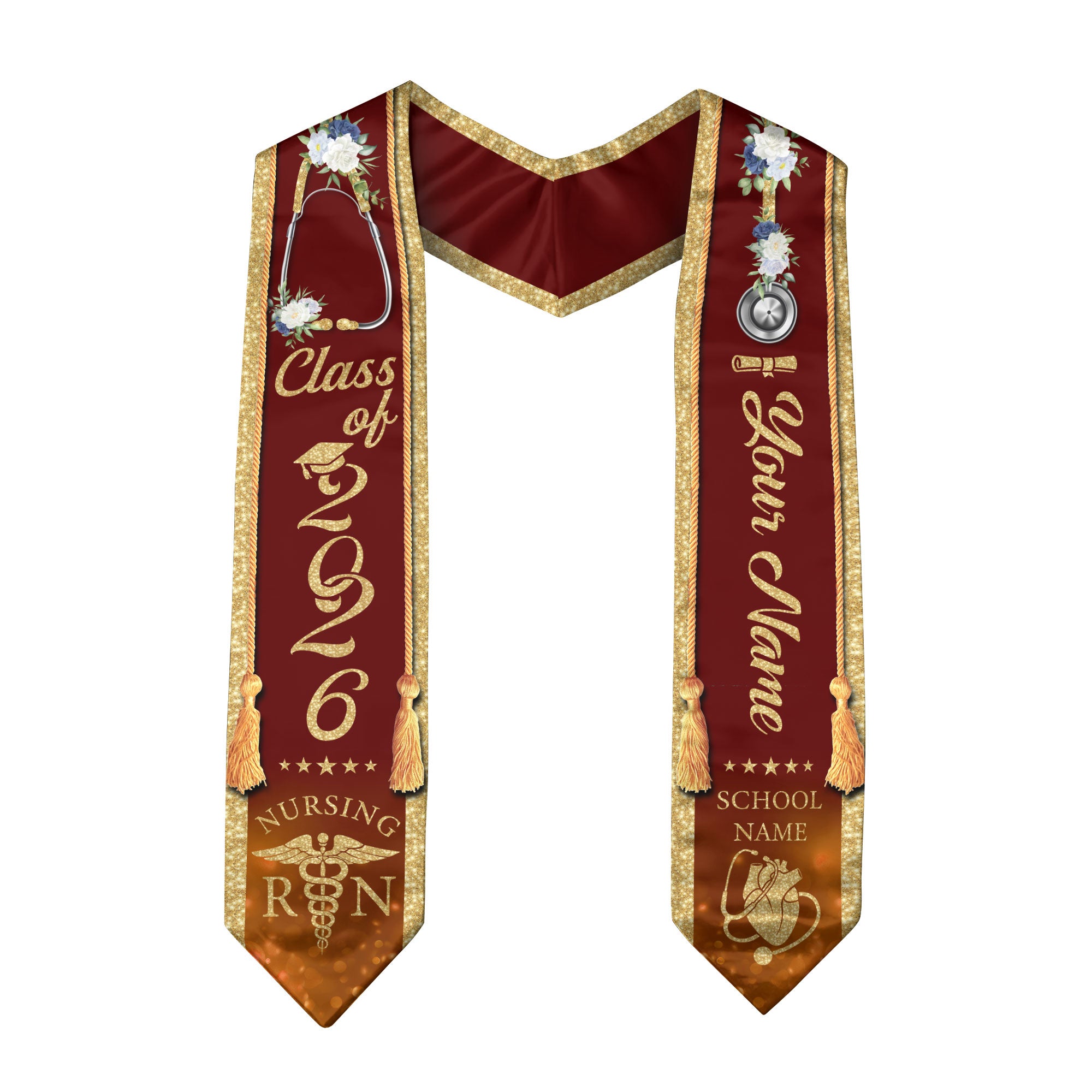 Customized RN Nurse Graduation Stole Highlighting Nursing Achievement, Graduation Sash 2026
