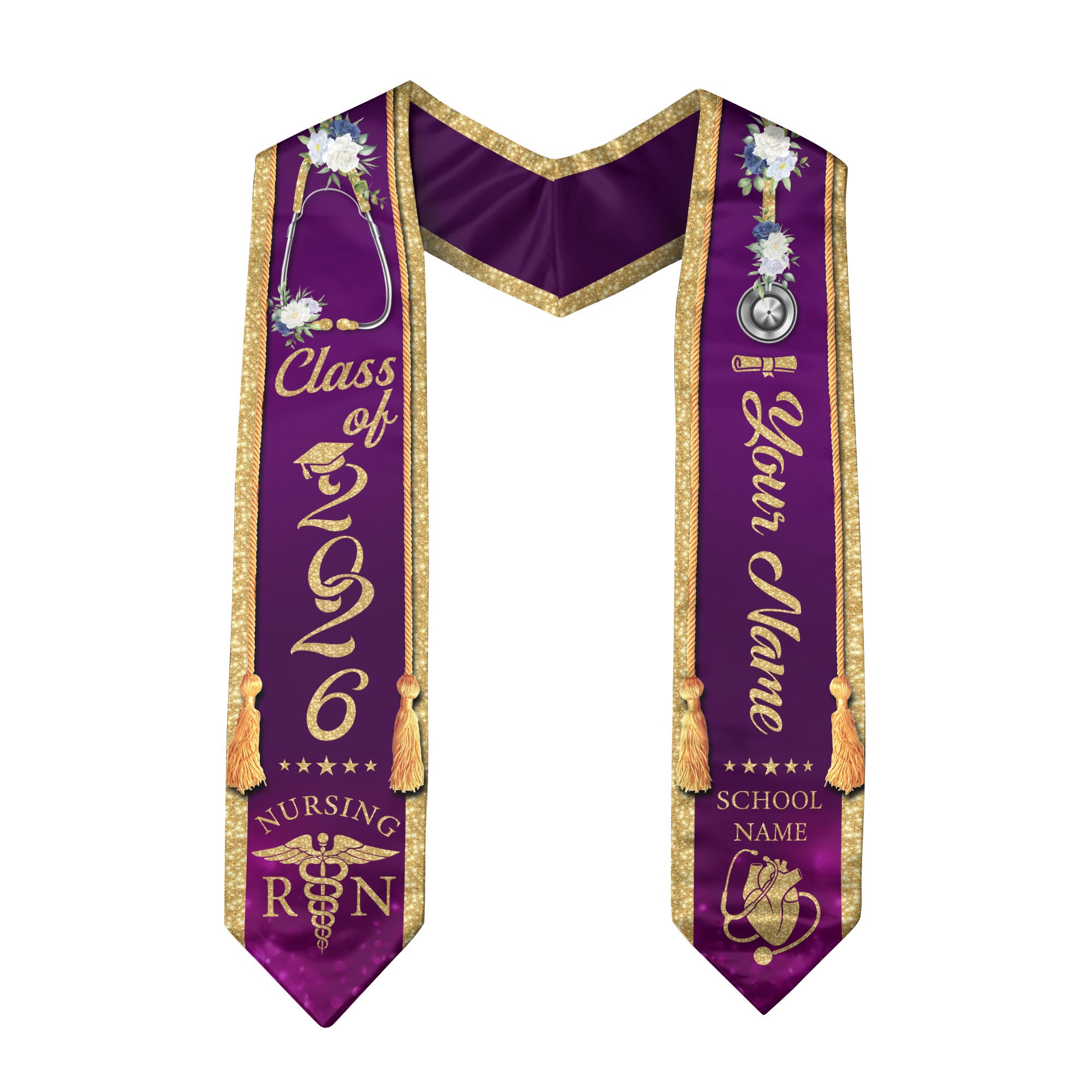 Customized RN Nurse Graduation Stole Highlighting Nursing Achievement, Graduation Sash 2026
