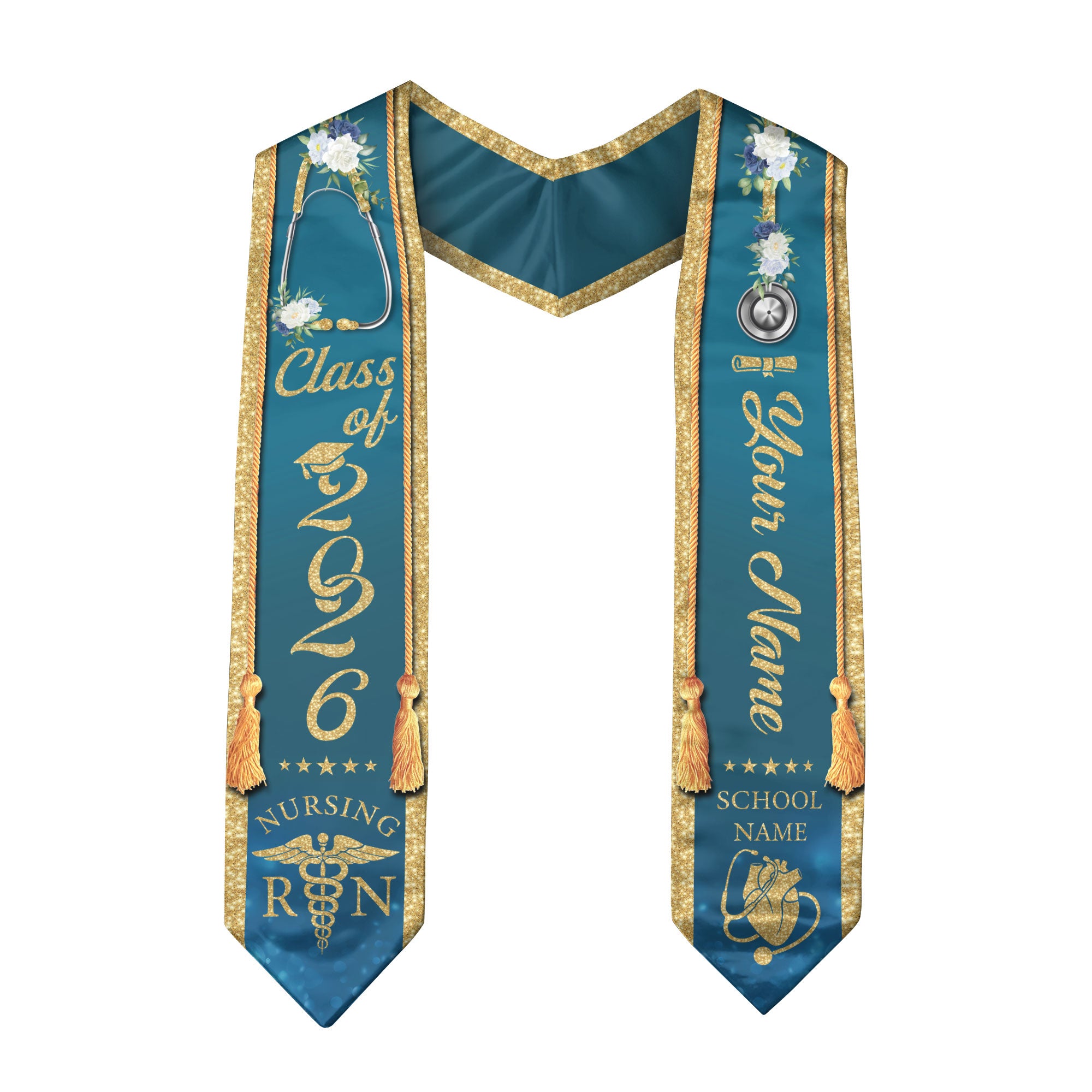 Customized RN Nurse Graduation Stole Highlighting Nursing Achievement, Graduation Sash 2026