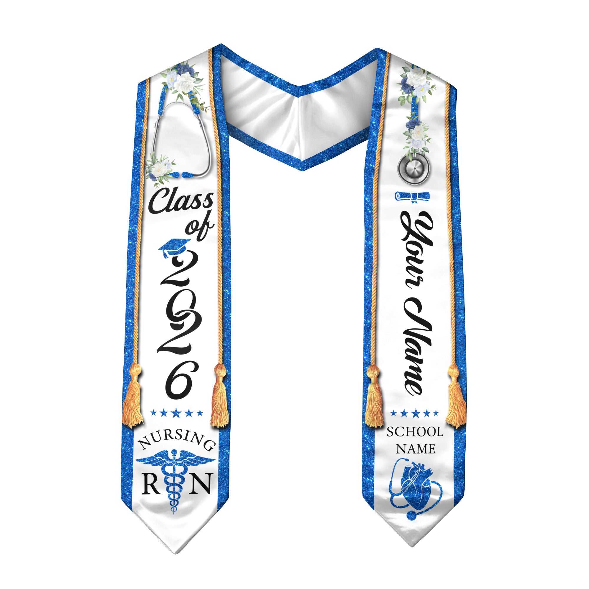 Customized RN Nurse Graduation Stole Highlighting Nursing Achievement, Graduation Sash 2026