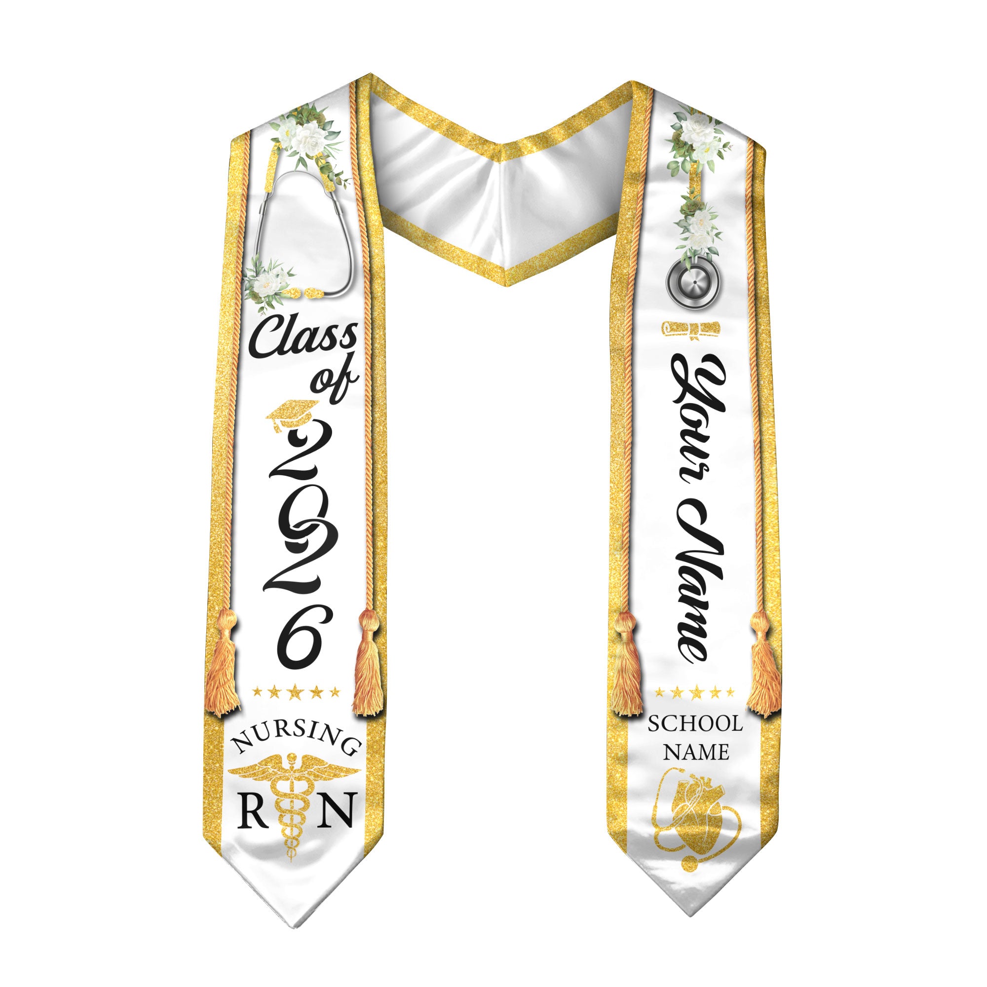 Customized RN Nurse Graduation Stole Highlighting Nursing Achievement, Graduation Sash 2026