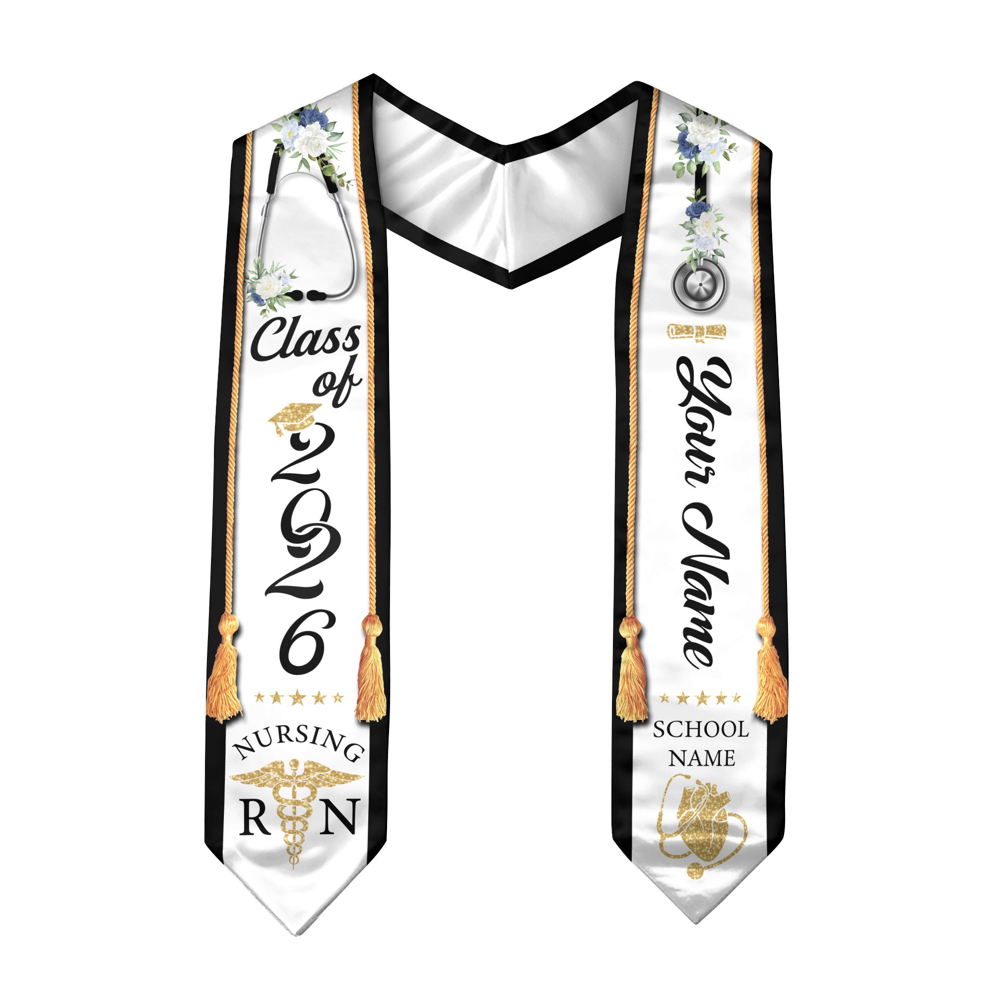Customized RN Nurse Graduation Stole Highlighting Nursing Achievement, Graduation Sash 2026