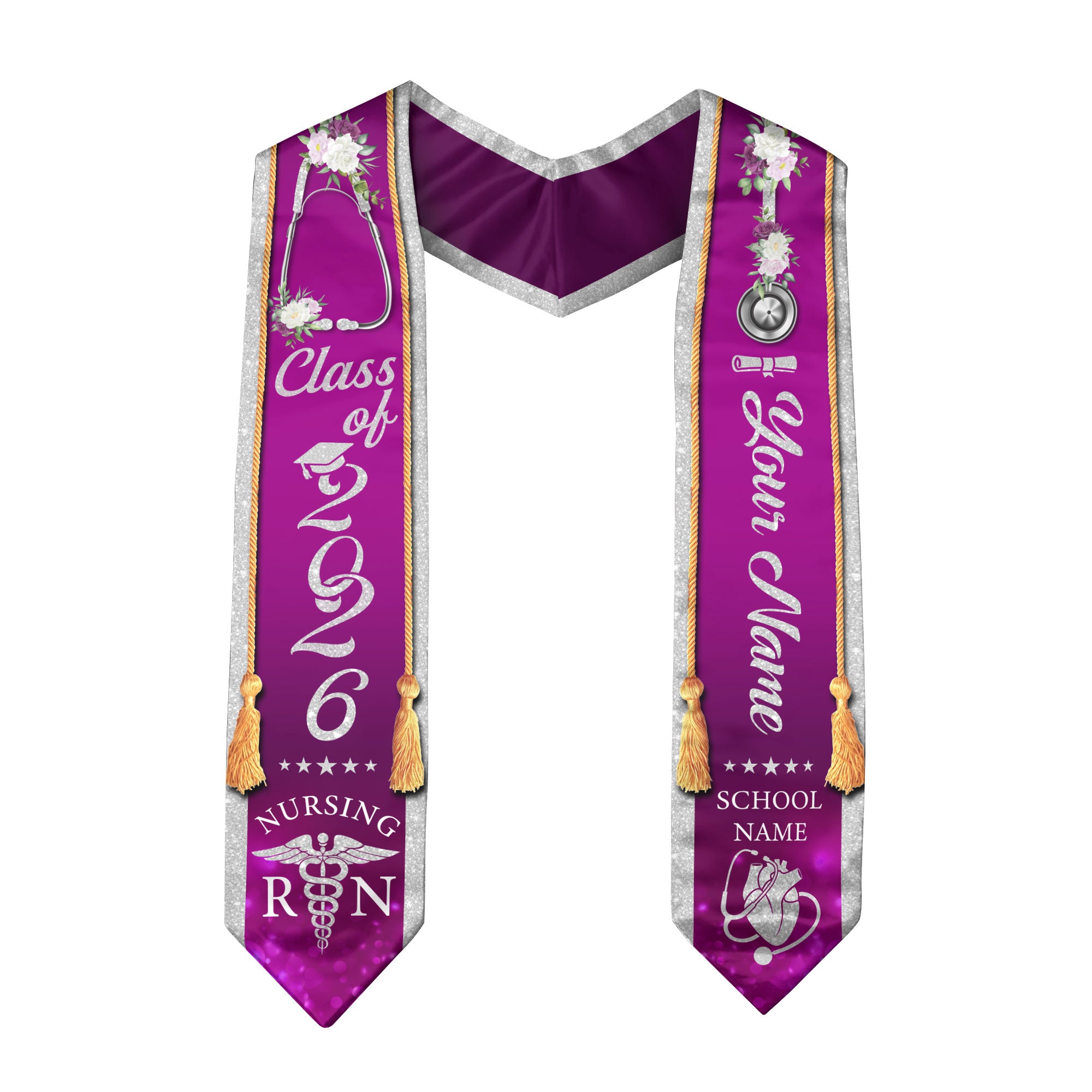 Customized RN Nurse Graduation Stole Highlighting Nursing Achievement, Graduation Sash 2026