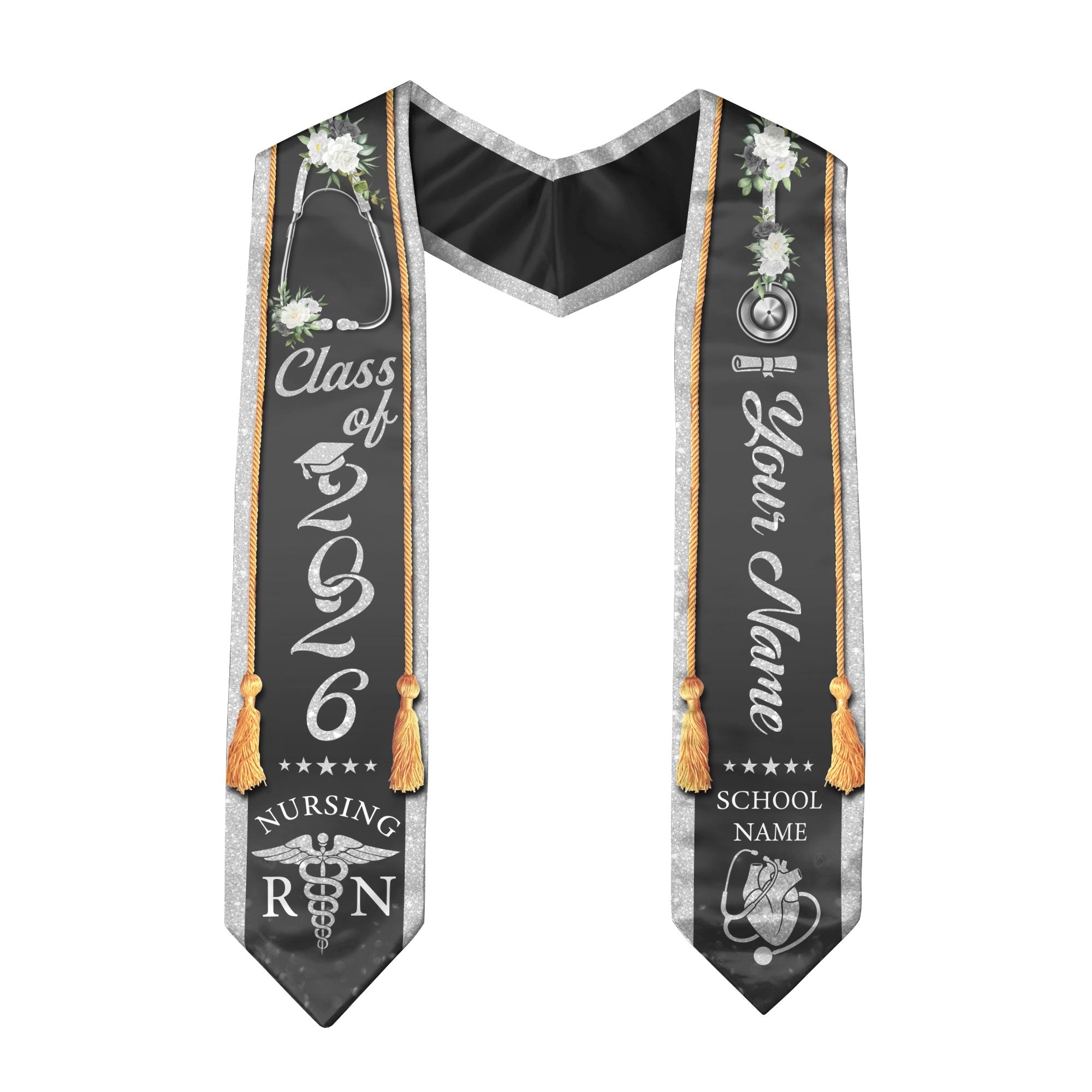 Customized RN Nurse Graduation Stole Highlighting Nursing Achievement, Graduation Sash 2026