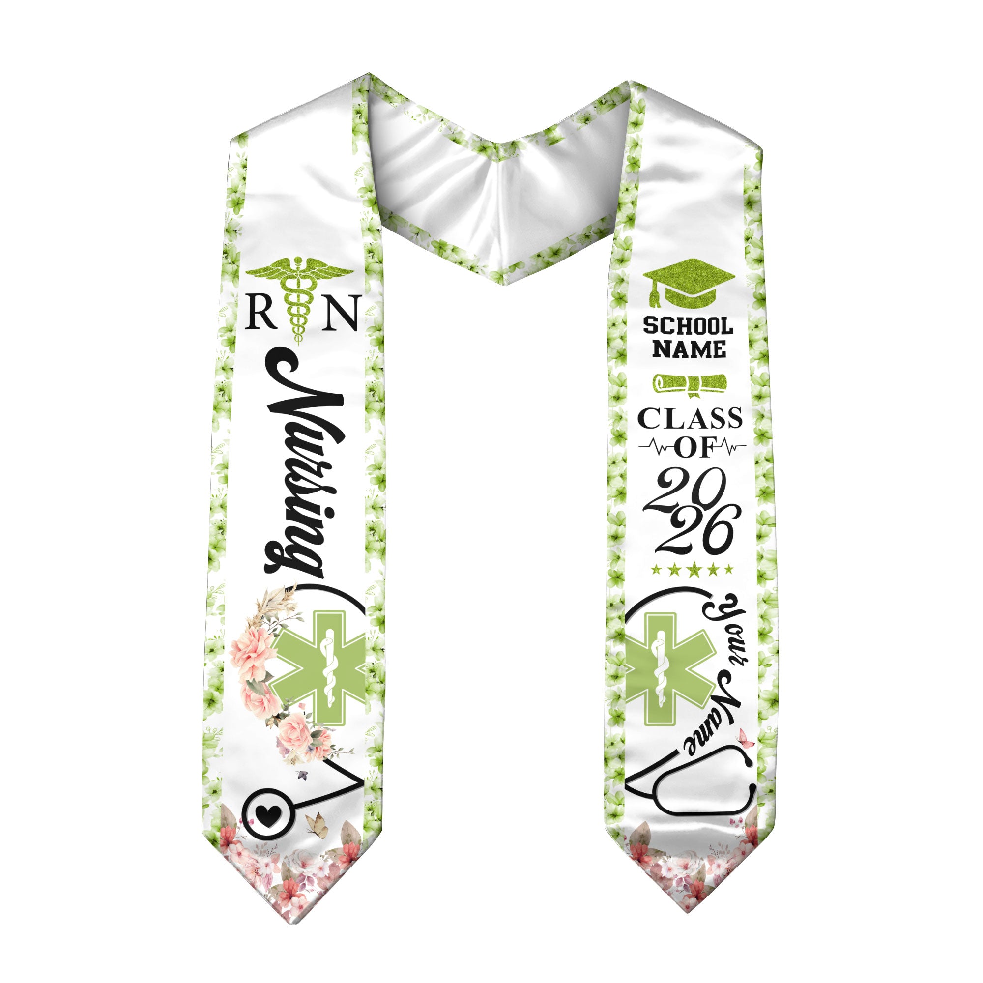 Customized Nursing Graduation Stole for Healthcare Graduates, RN Ceremony Sash Class of 2026