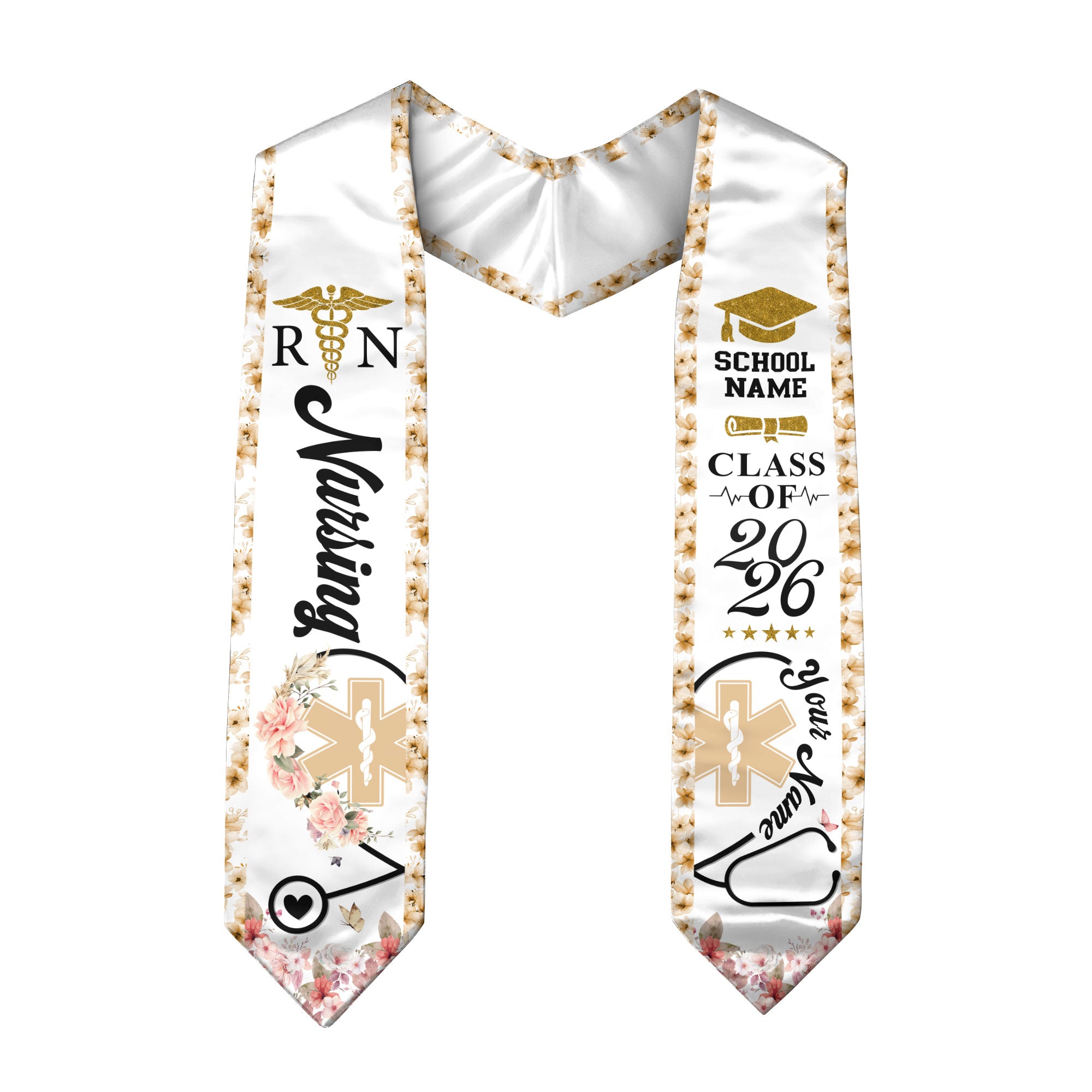 Customized Nursing Graduation Stole for Healthcare Graduates, RN Ceremony Sash Class of 2026