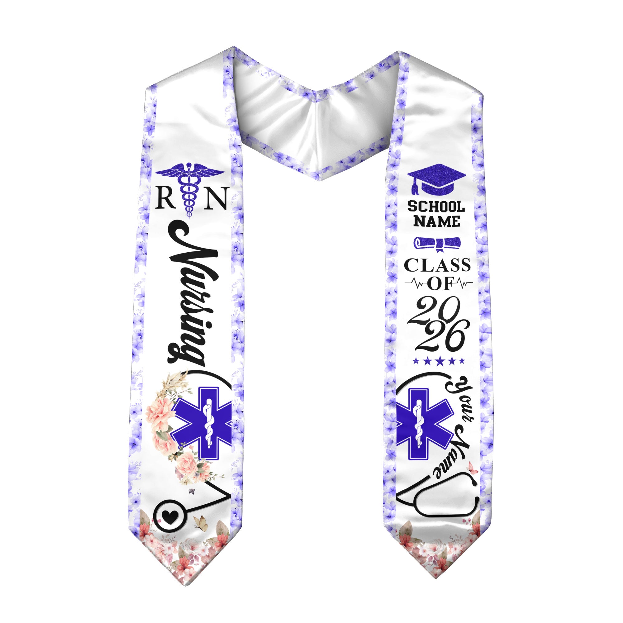 Customized Nursing Graduation Stole for Healthcare Graduates, RN Ceremony Sash Class of 2026