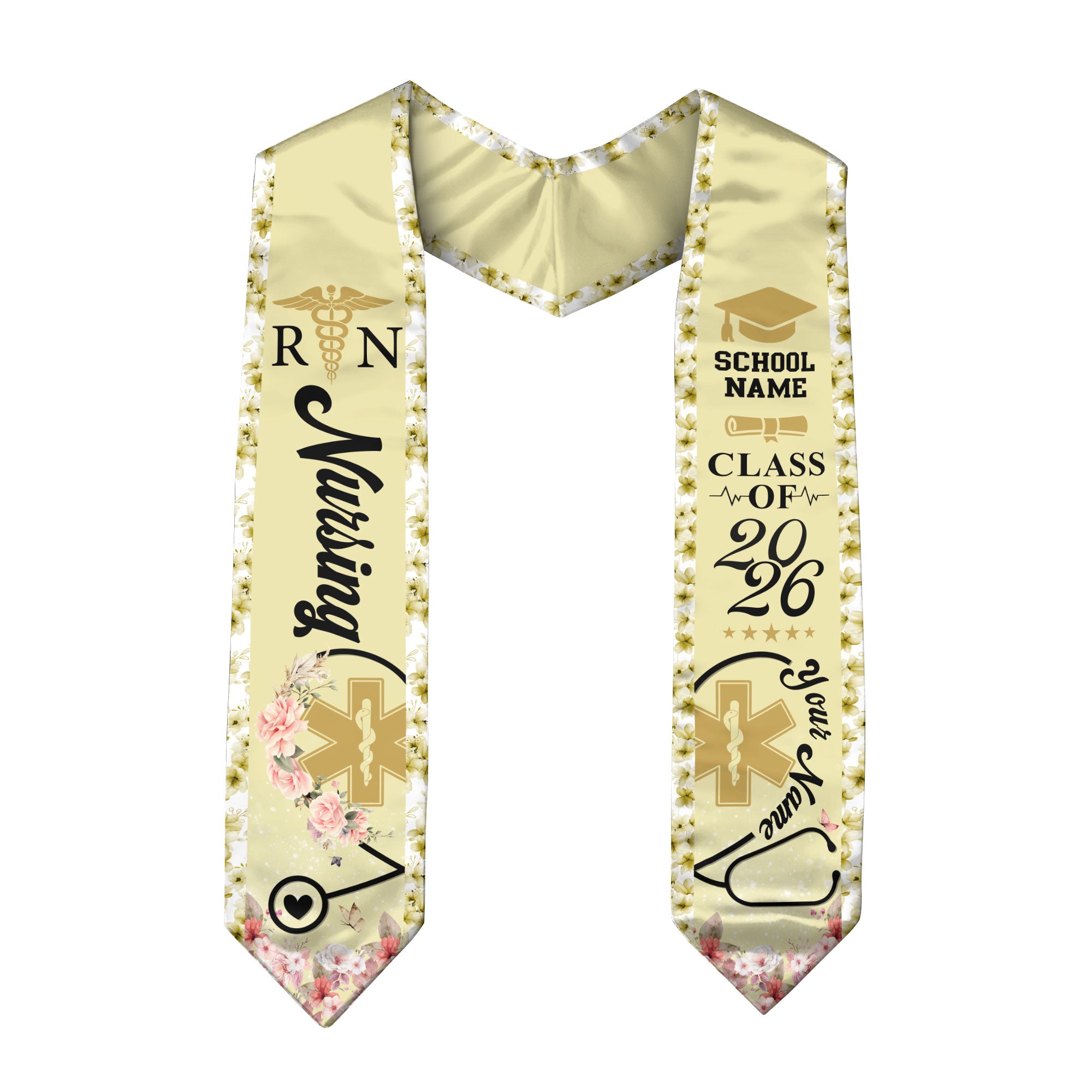 Customized Nursing Graduation Stole for Healthcare Graduates, RN Ceremony Sash Class of 2026