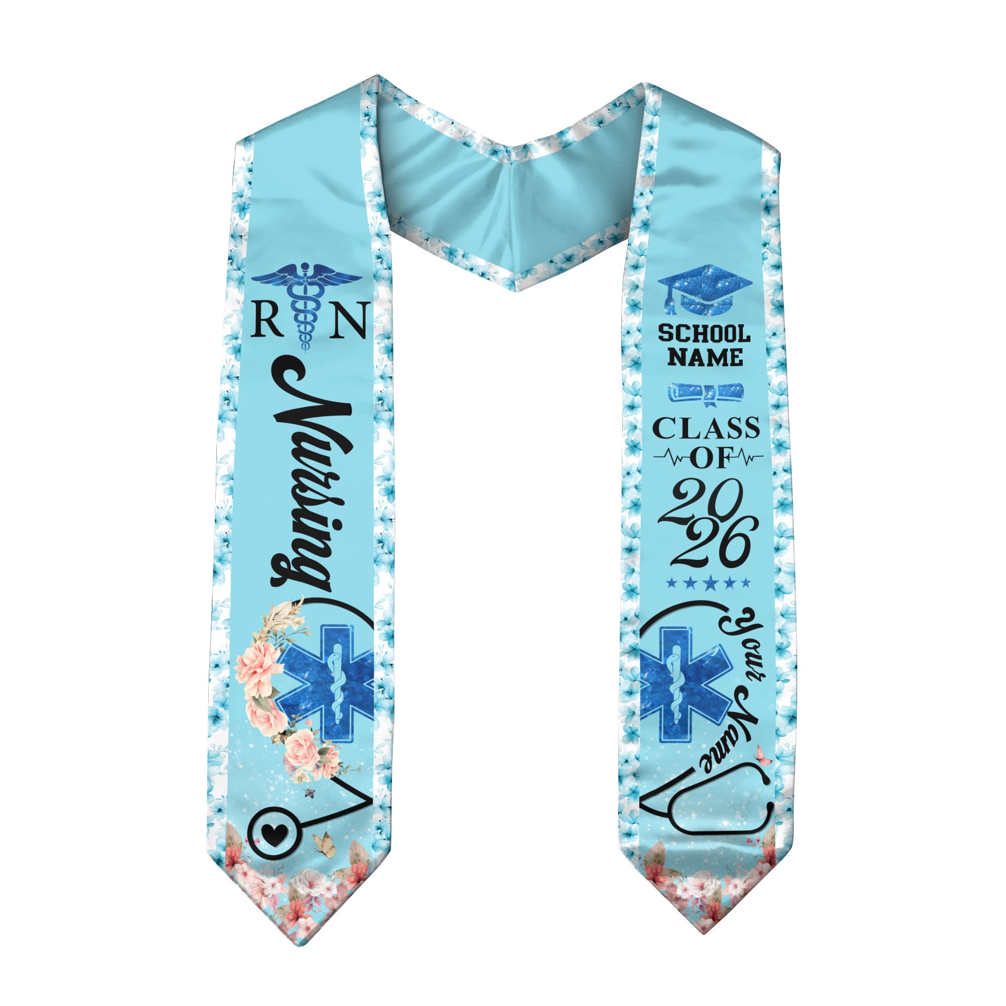 Customized Nursing Graduation Stole for Healthcare Graduates, RN Ceremony Sash Class of 2026