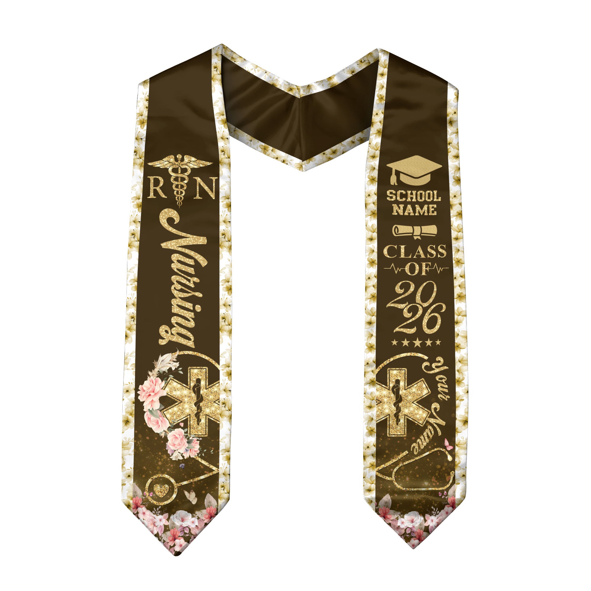 Customized Nursing Graduation Stole for Healthcare Graduates, RN Ceremony Sash Class of 2026