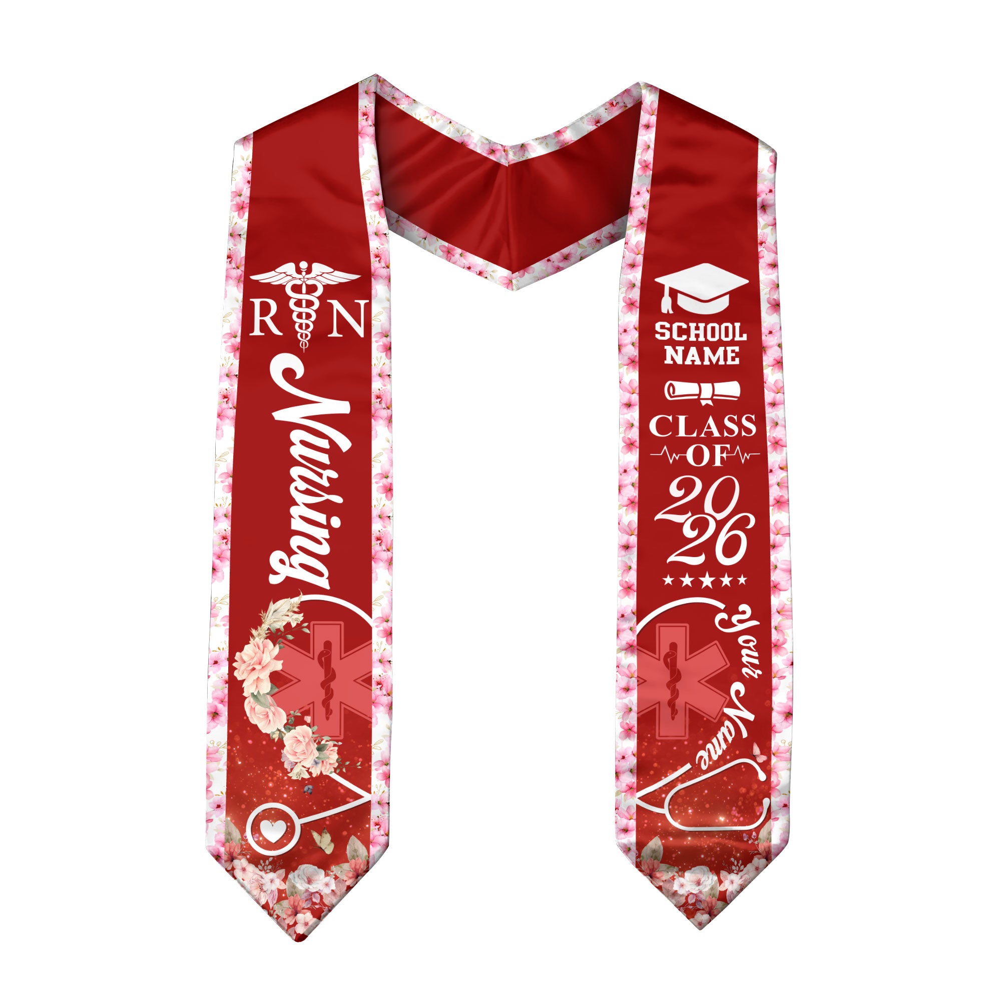 Customized Nursing Graduation Stole for Healthcare Graduates, RN Ceremony Sash Class of 2026