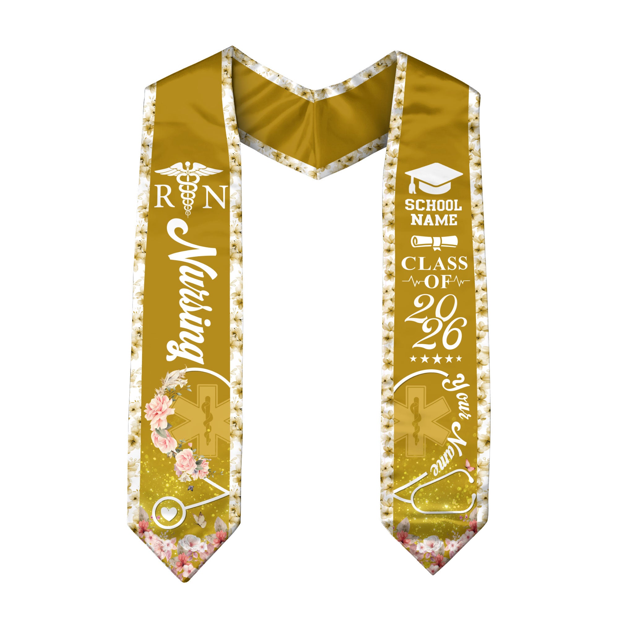 Customized Nursing Graduation Stole for Healthcare Graduates, RN Ceremony Sash Class of 2026