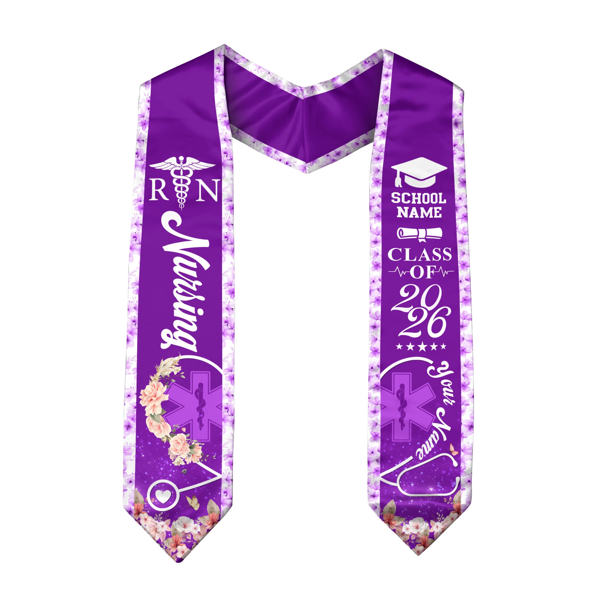 Customized Nursing Graduation Stole for Healthcare Graduates, RN Ceremony Sash Class of 2026