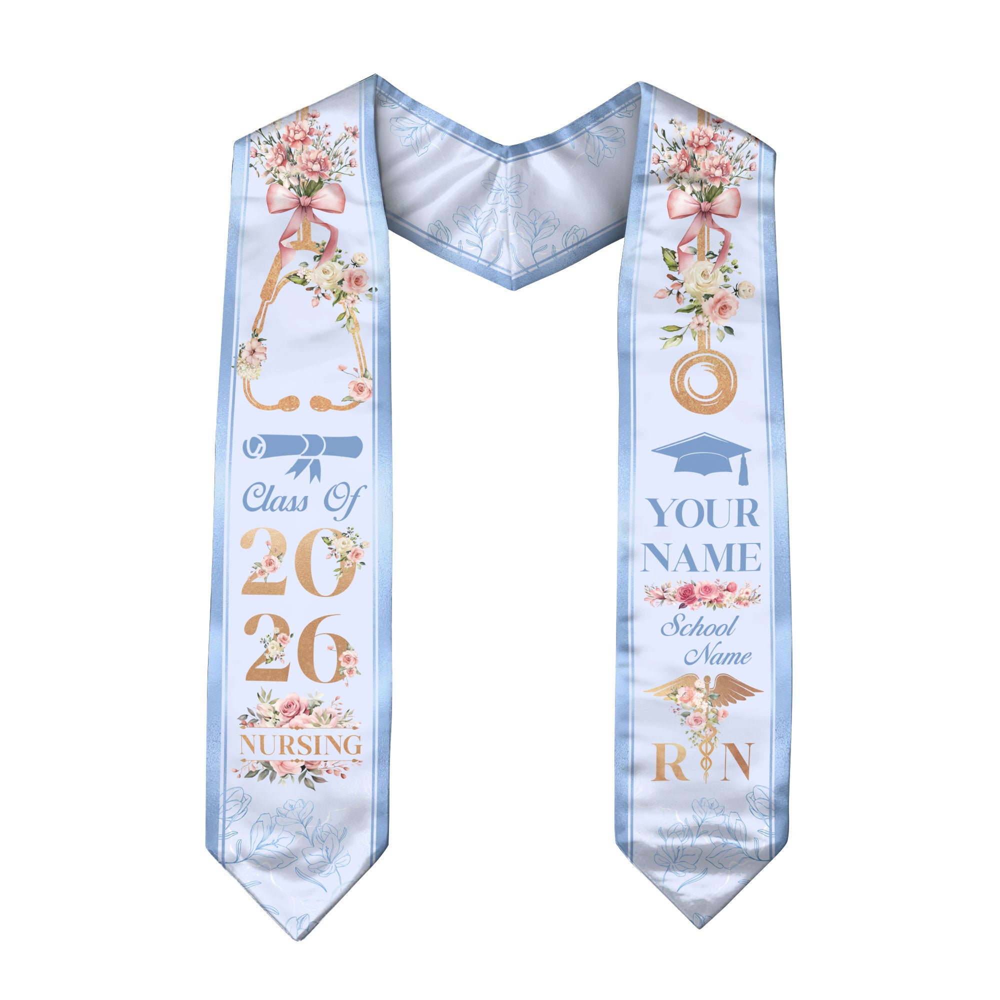 Customized Graduation Stole for Registered Nurses, Nursing School Ceremony Sash Class of 2026