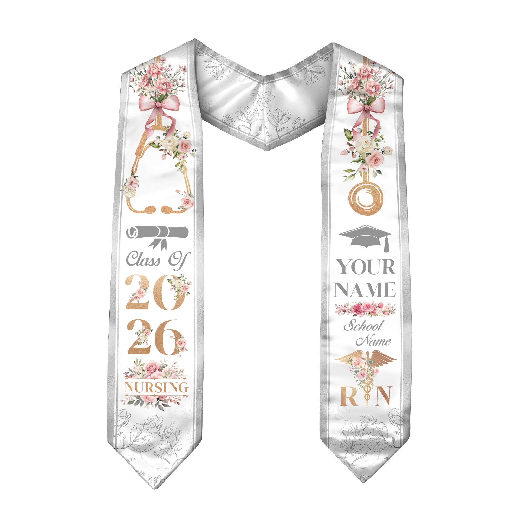 Customized Graduation Stole for Registered Nurses, Nursing School Ceremony Sash Class of 2026