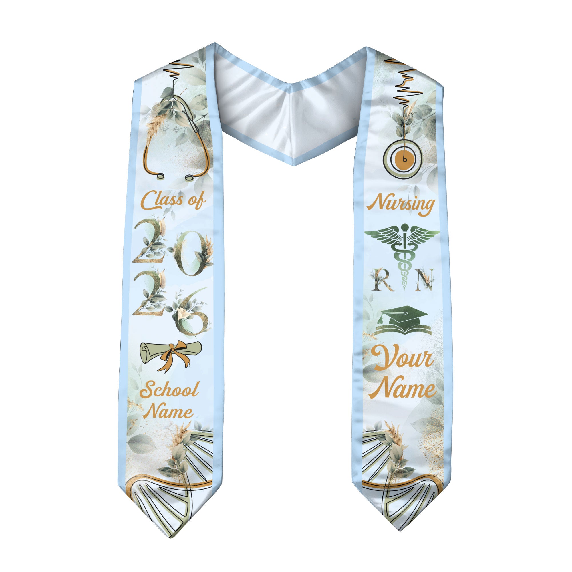 Customized RN Nurse Graduation Stole with Professional Design, BSN Sash Class of 2026
