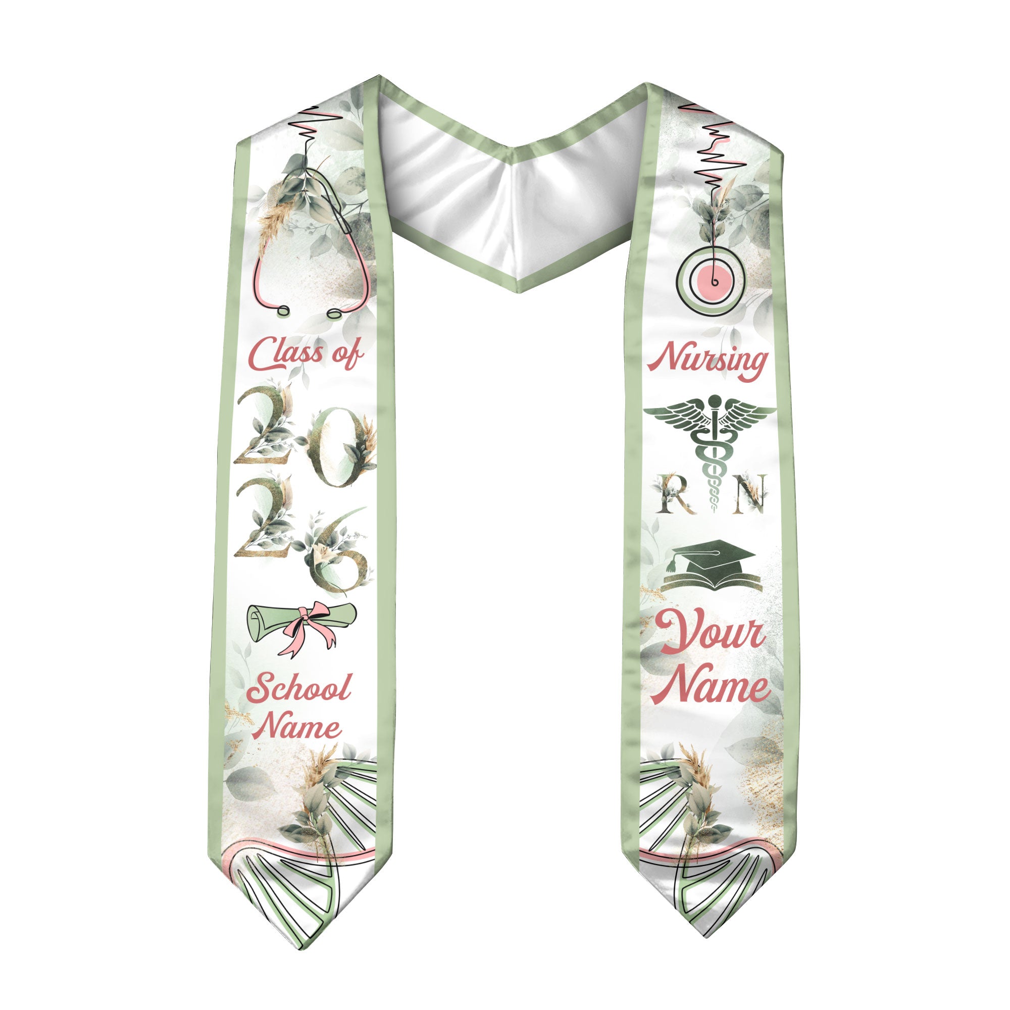 Customized RN Nurse Graduation Stole with Professional Design, BSN Sash Class of 2026
