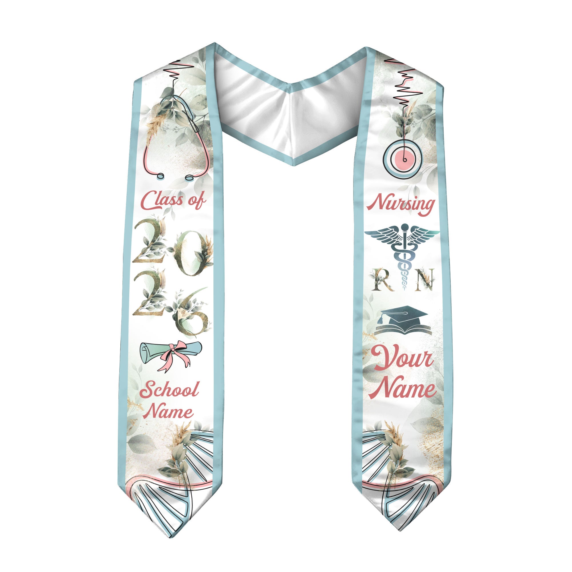 Customized RN Nurse Graduation Stole with Professional Design, BSN Sash Class of 2026