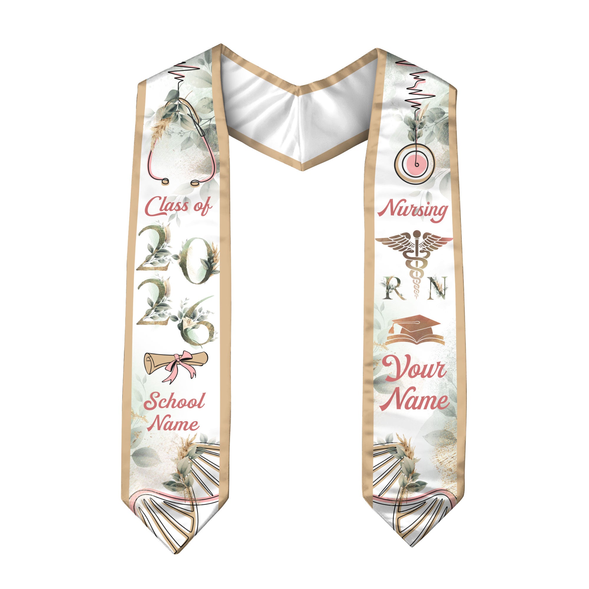 Customized RN Nurse Graduation Stole with Professional Design, BSN Sash Class of 2026